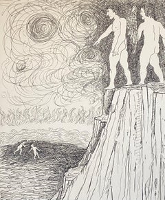 Italian Surrealist Aquatint Etching Enrico Baj Pop Art Nude Mod Cherubs Angels