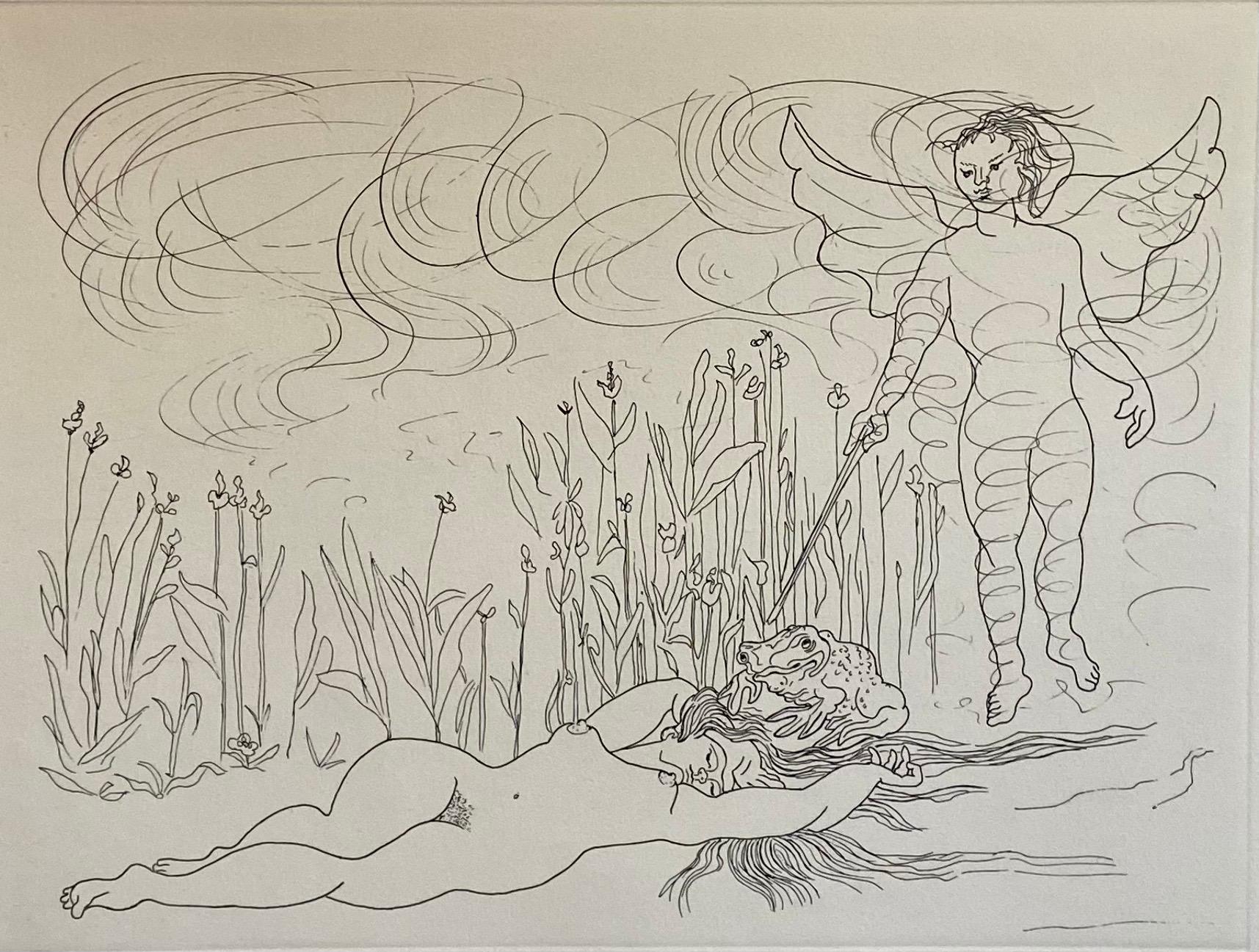 Italian Surrealist Aquatint Etching Enrico Baj Pop Art Nude Mod Cherubs Angels For Sale 1