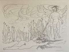 Italian Surrealist Aquatint Etching Enrico Baj Pop Art Nude Mod Cherubs Angels