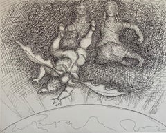 Italian Surrealist Aquatint Etching Enrico Baj Pop Art Nude Mod Cherubs Angels