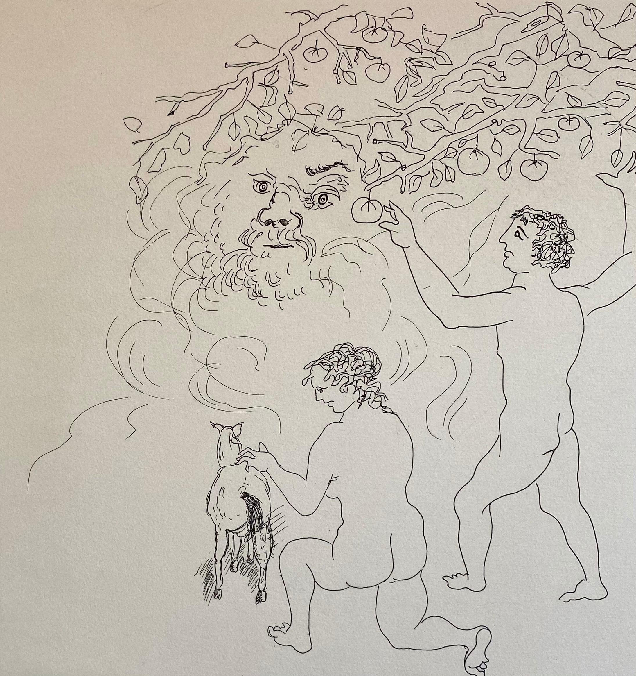 Acquatinta surrealista italiana Enrico Baj Pop Art Nudo Mod Cherubini Angeli in vendita 1