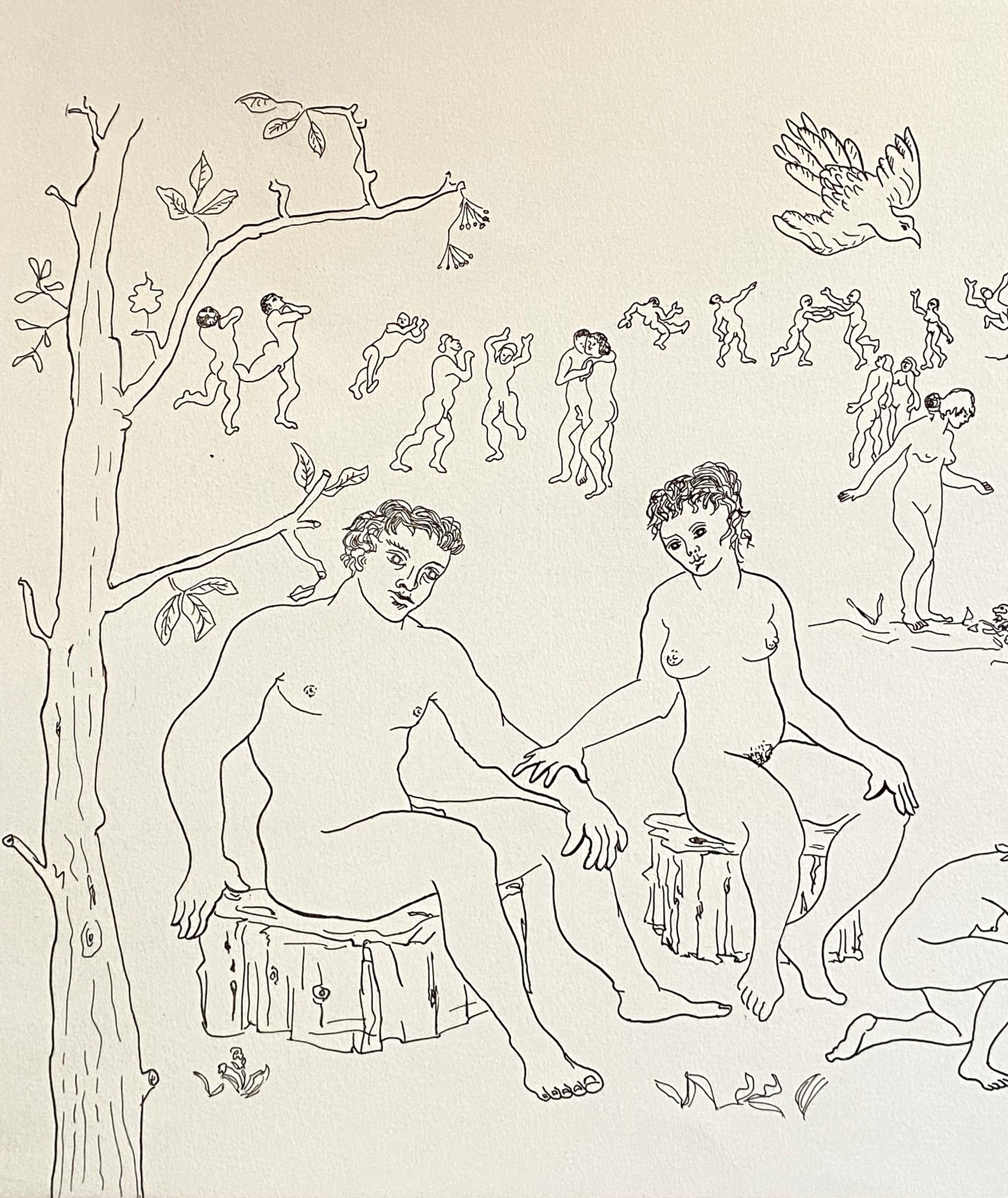 Italian Surrealist Aquatint Etching Enrico Baj Pop Art Nude Mod Cherubs Angels For Sale 2