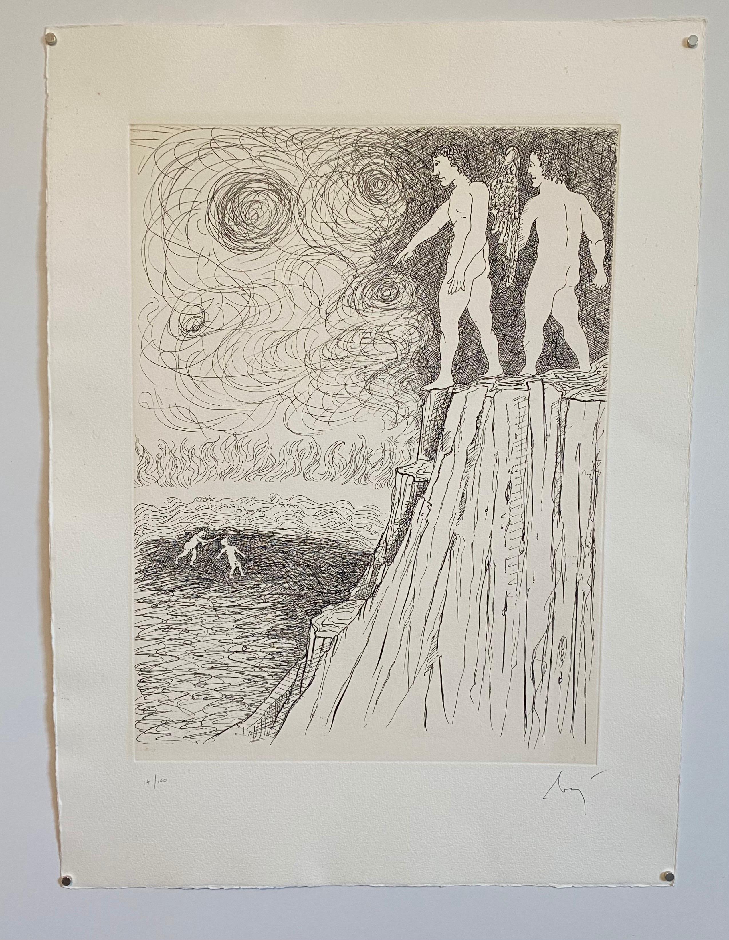 Italian Surrealist Aquatint Etching Enrico Baj Pop Art Nude Mod Cherubs Angels For Sale 2