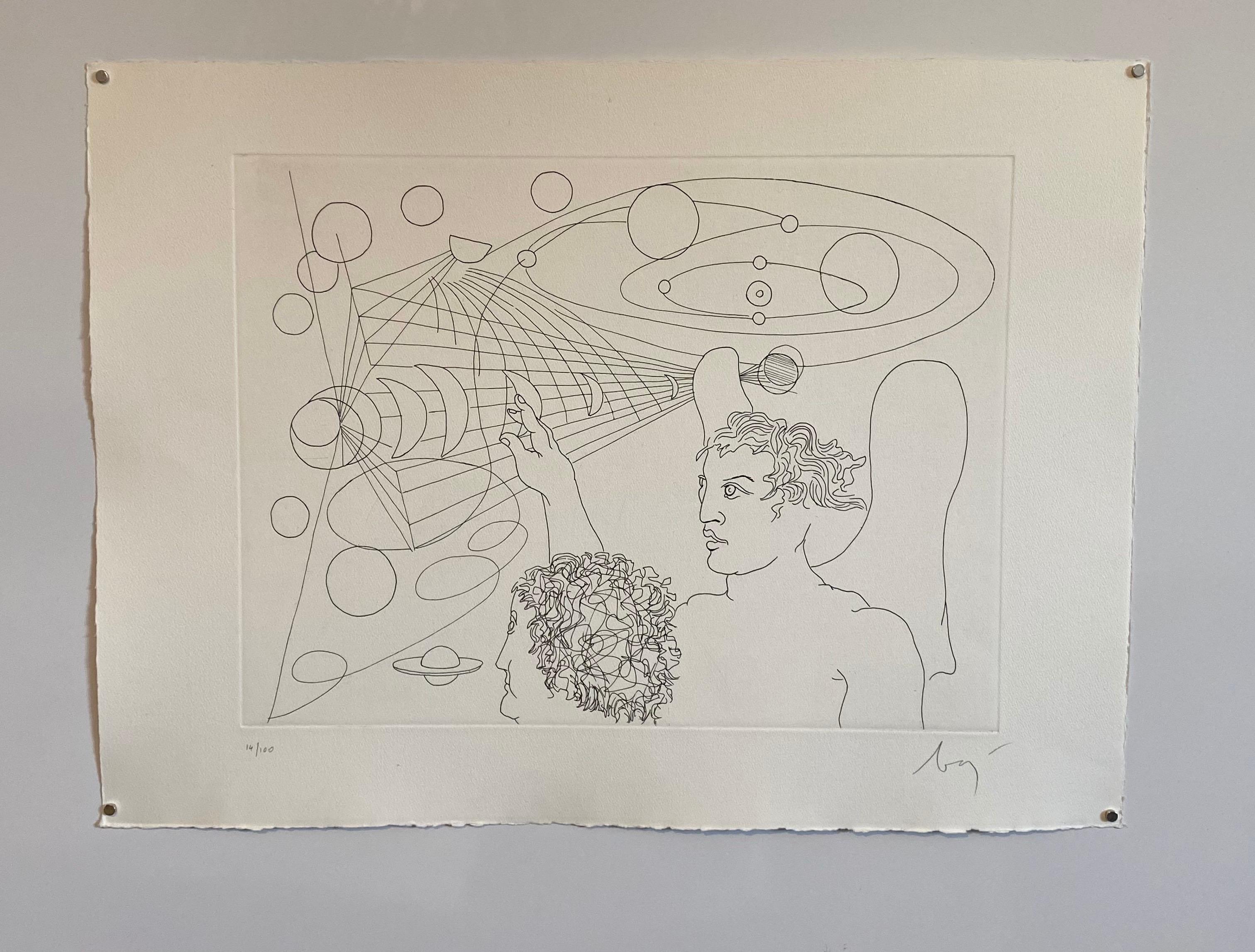 Italian Surrealist Aquatint Etching Enrico Baj Pop Art Nude Mod Cherubs Angels For Sale 2