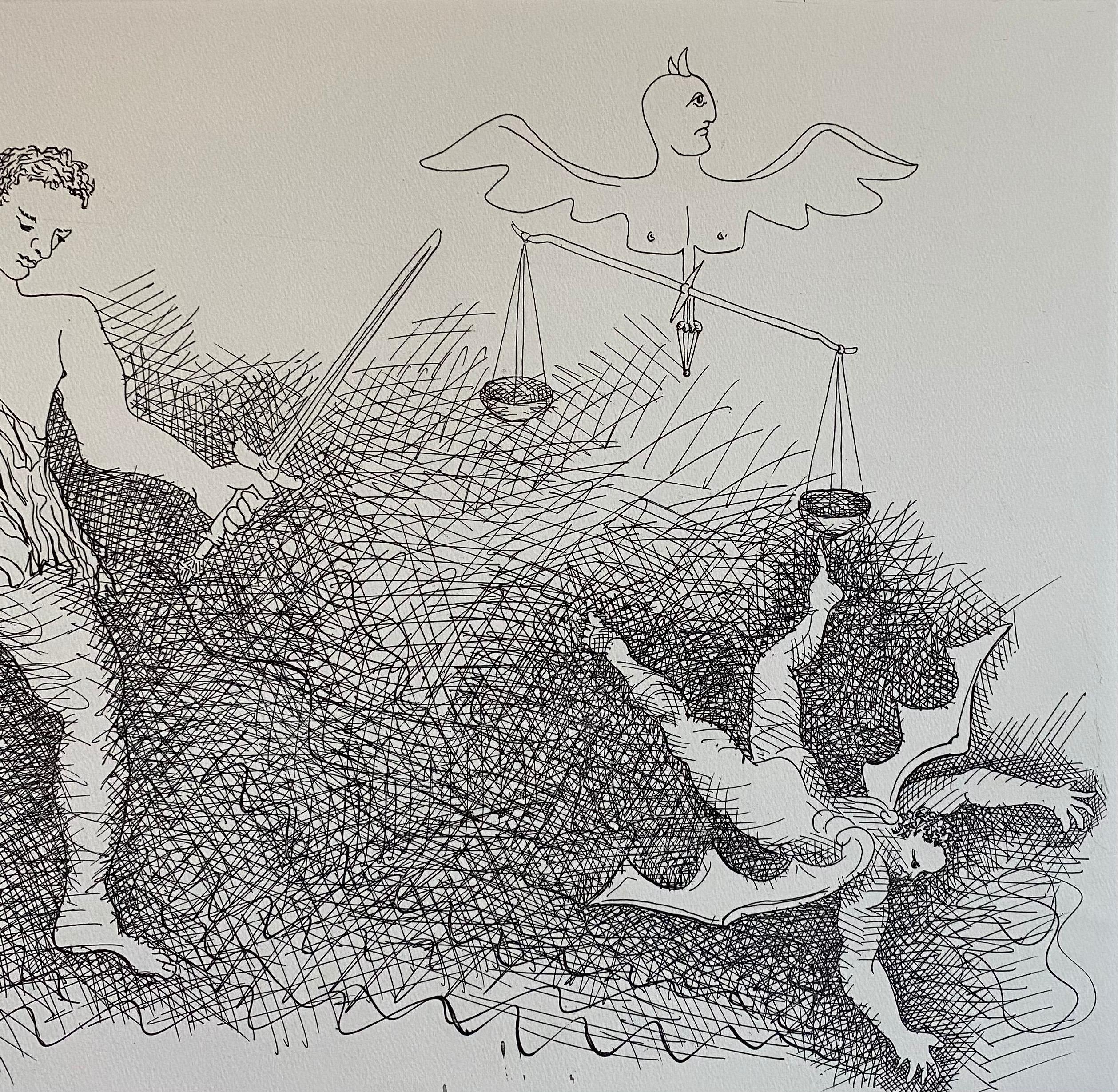Italian Surrealist Aquatint Etching Enrico Baj Pop Art Nude Mod Cherubs Angels For Sale 2