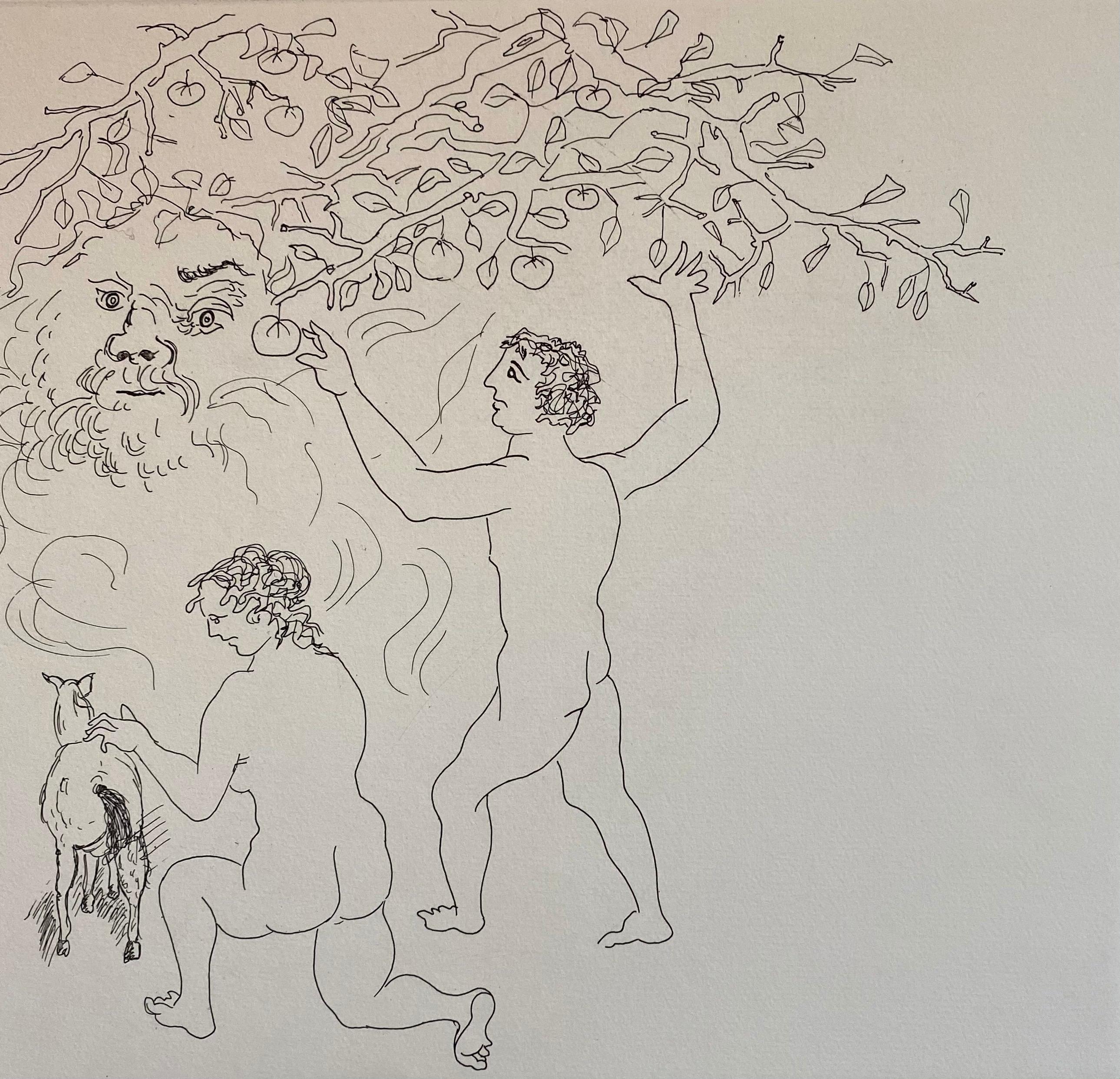 Acquatinta surrealista italiana Enrico Baj Pop Art Nudo Mod Cherubini Angeli in vendita 2