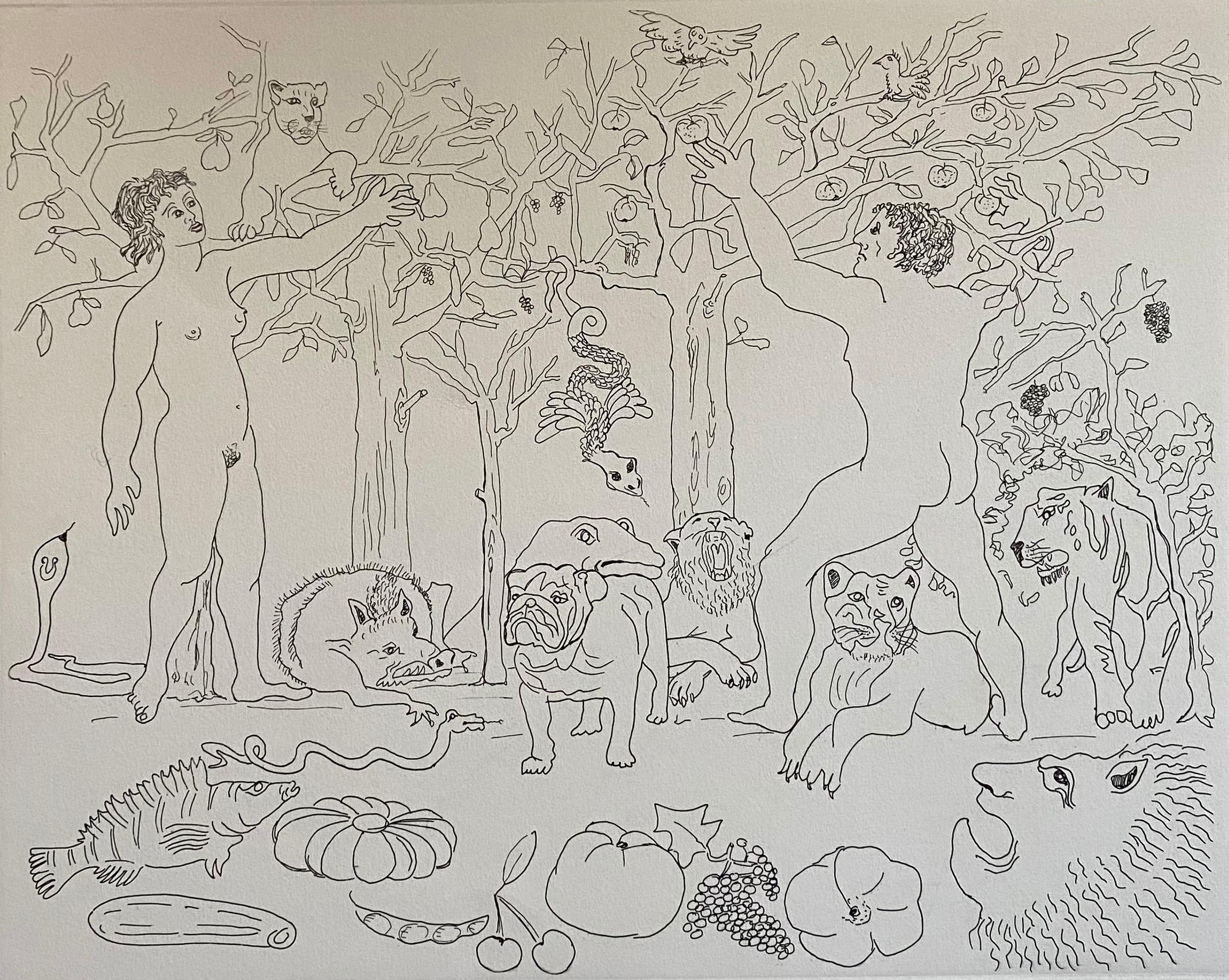 Italian Surrealist Aquatint Etching Enrico Baj Pop Art Nude Mod Cherubs Angels For Sale 3