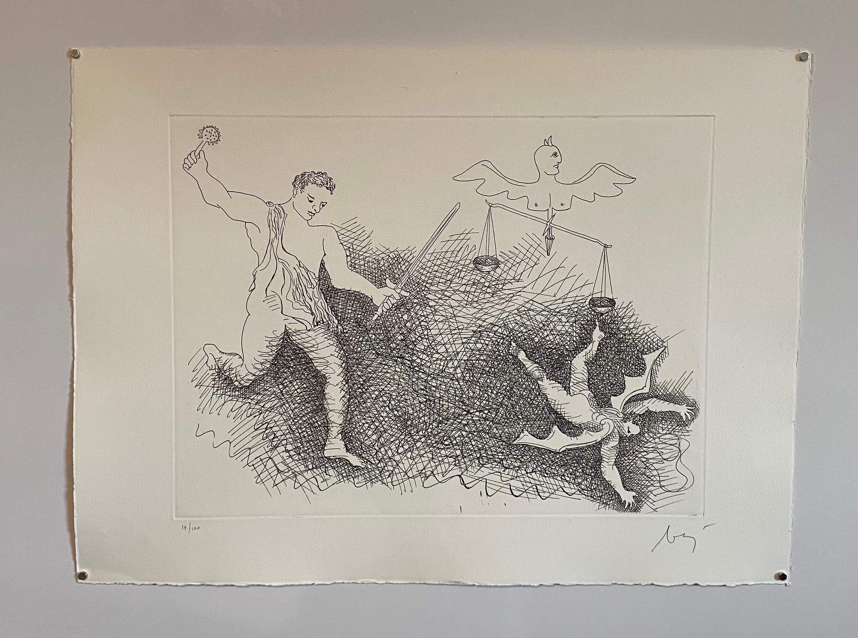 Italian Surrealist Aquatint Etching Enrico Baj Pop Art Nude Mod Cherubs Angels For Sale 3