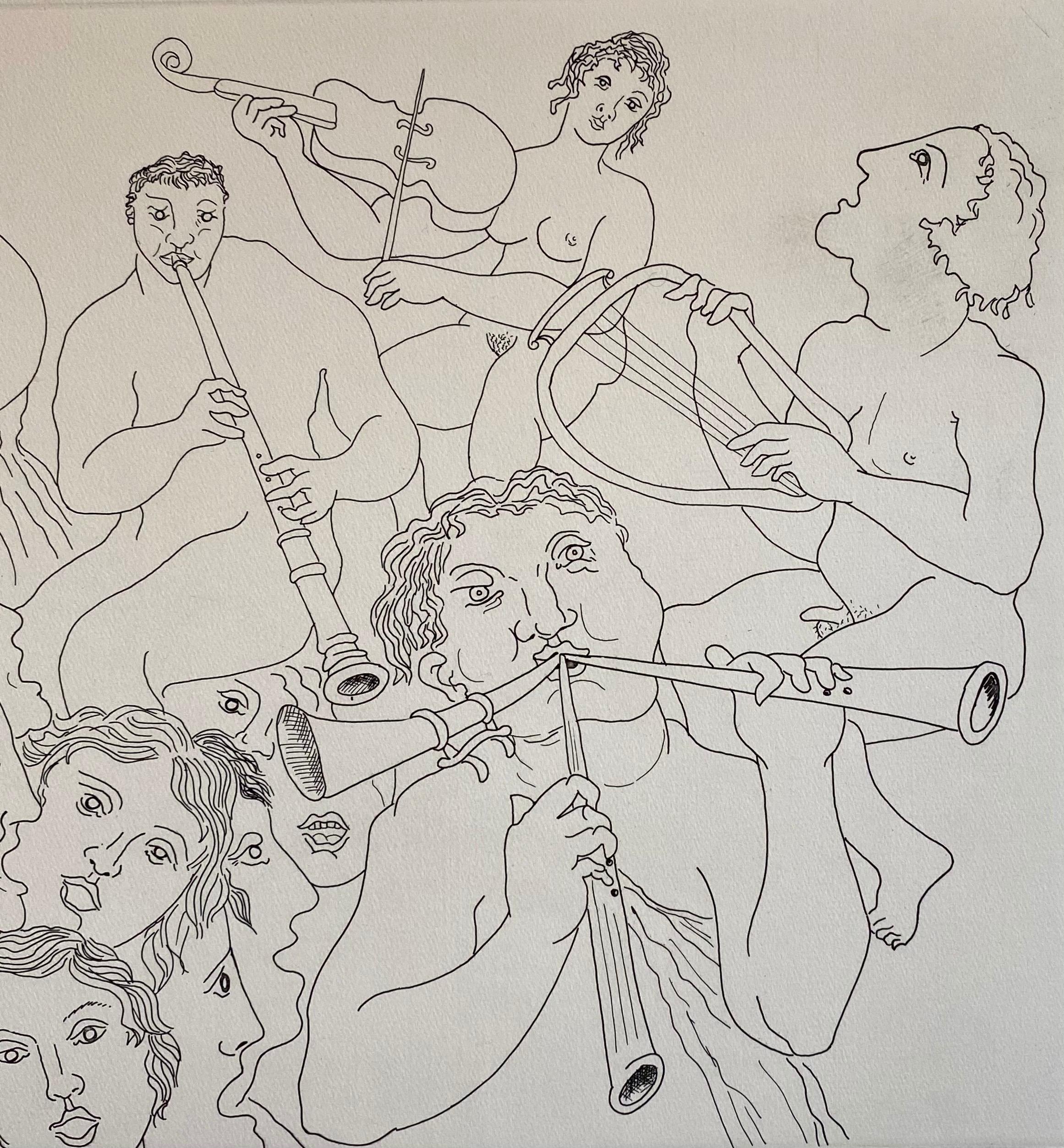 Italian Surrealist Aquatint Etching Enrico Baj Pop Art Nude Mod Cherubs Angels For Sale 3