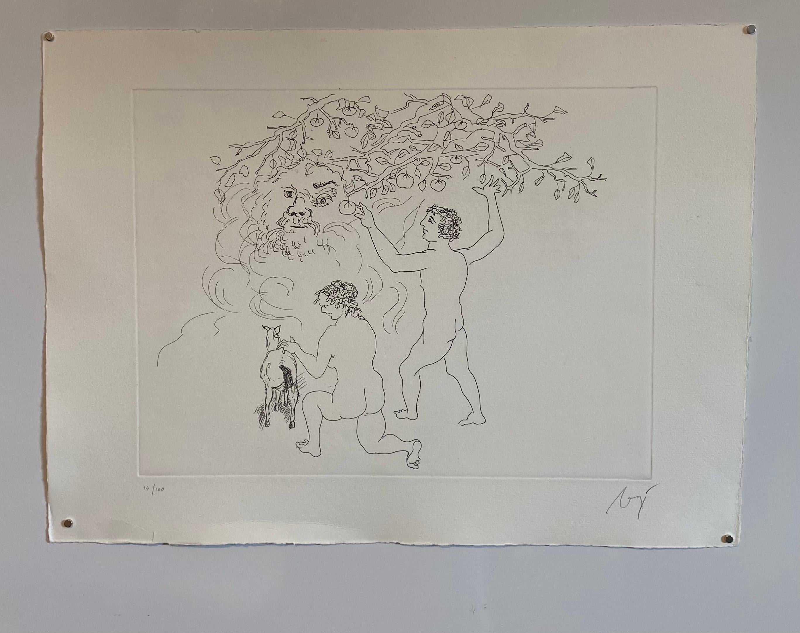 Acquatinta surrealista italiana Enrico Baj Pop Art Nudo Mod Cherubini Angeli in vendita 3