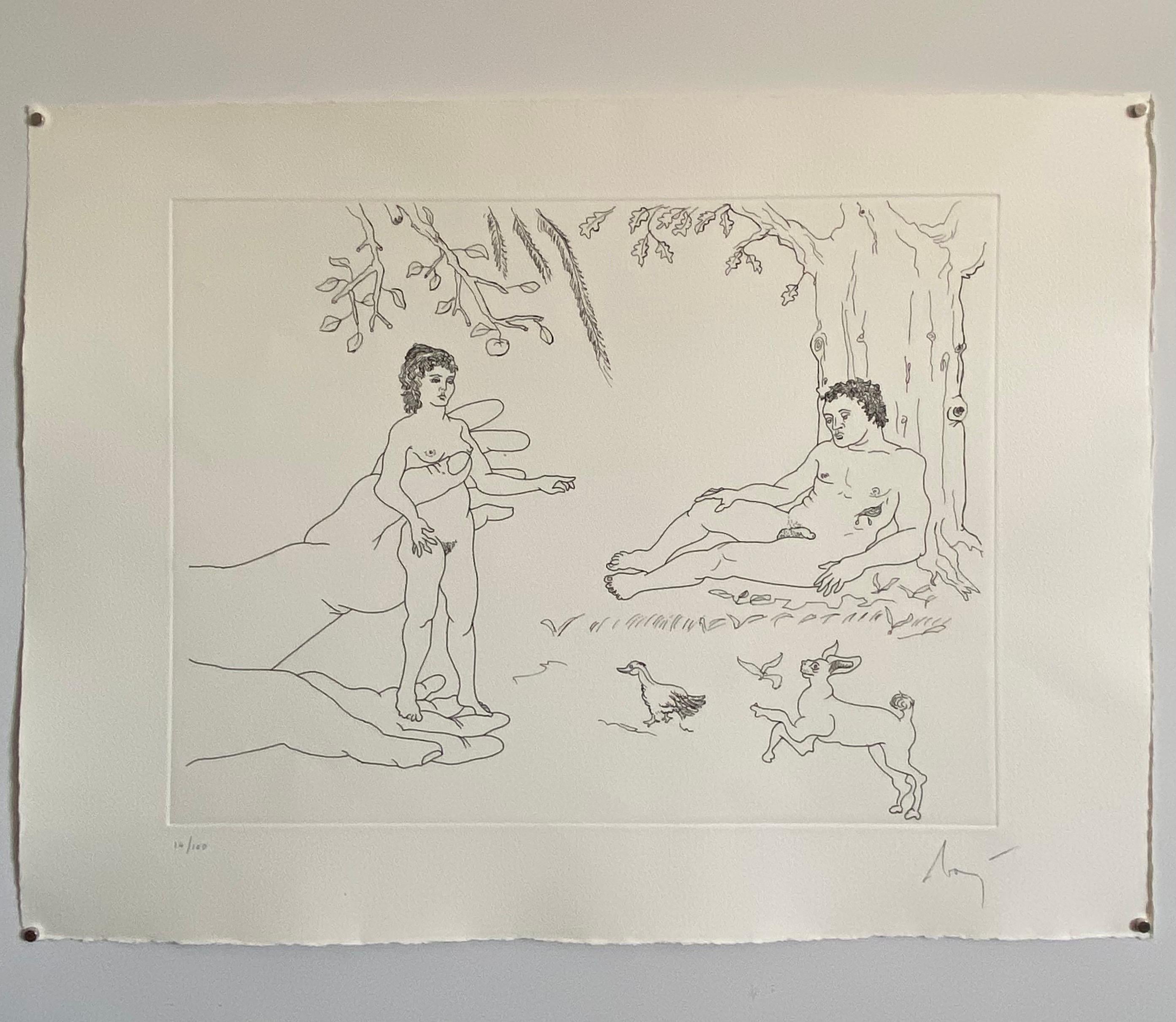 Italian Surrealist Aquatint Etching Enrico Baj Pop Art Nude Mod Cherubs Angels For Sale 1
