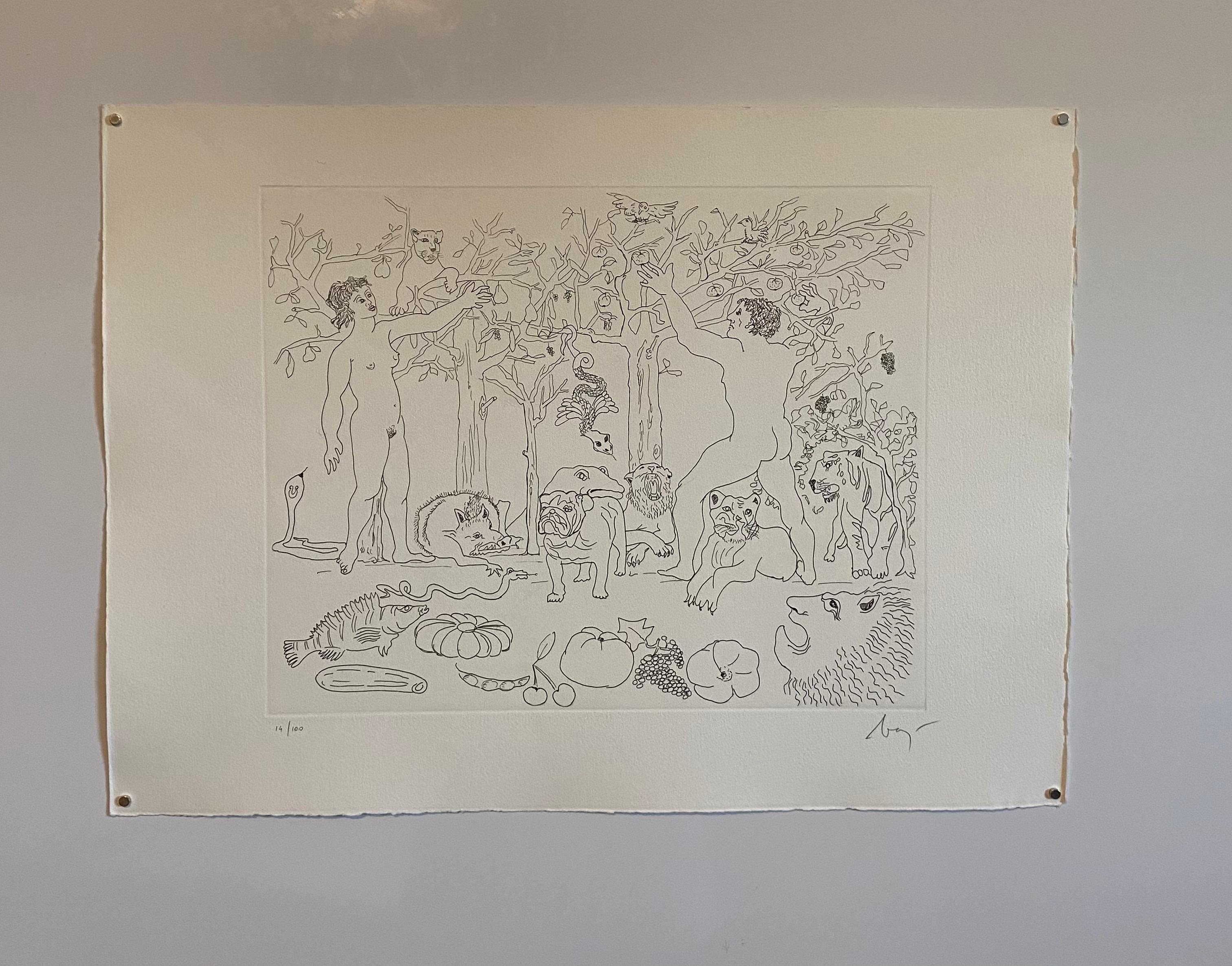 Italian Surrealist Aquatint Etching Enrico Baj Pop Art Nude Mod Cherubs Angels For Sale 4