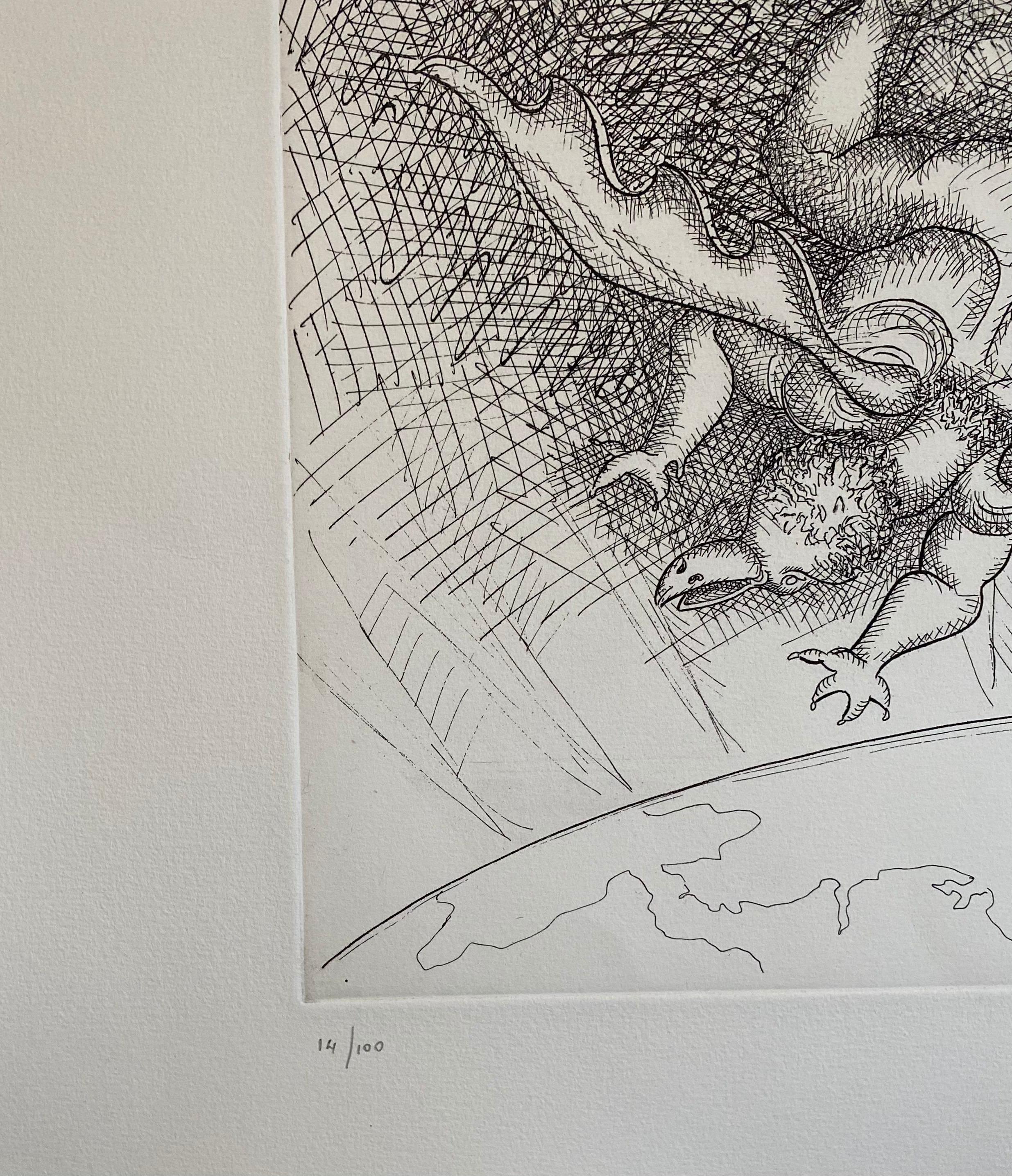 Italian Surrealist Aquatint Etching Enrico Baj Pop Art Nude Mod Cherubs Angels For Sale 4