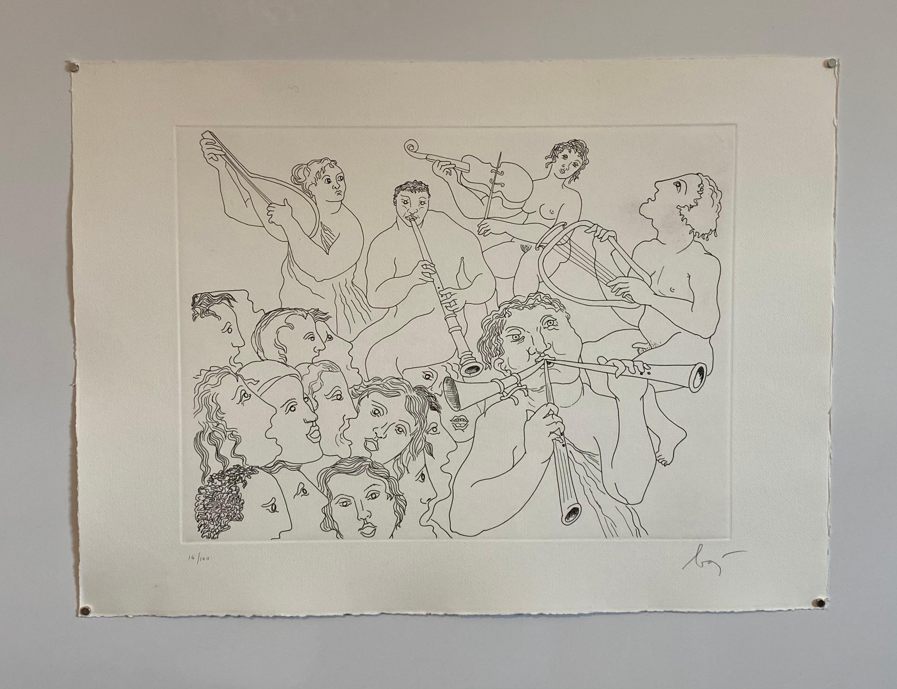 Italian Surrealist Aquatint Etching Enrico Baj Pop Art Nude Mod Cherubs Angels For Sale 4