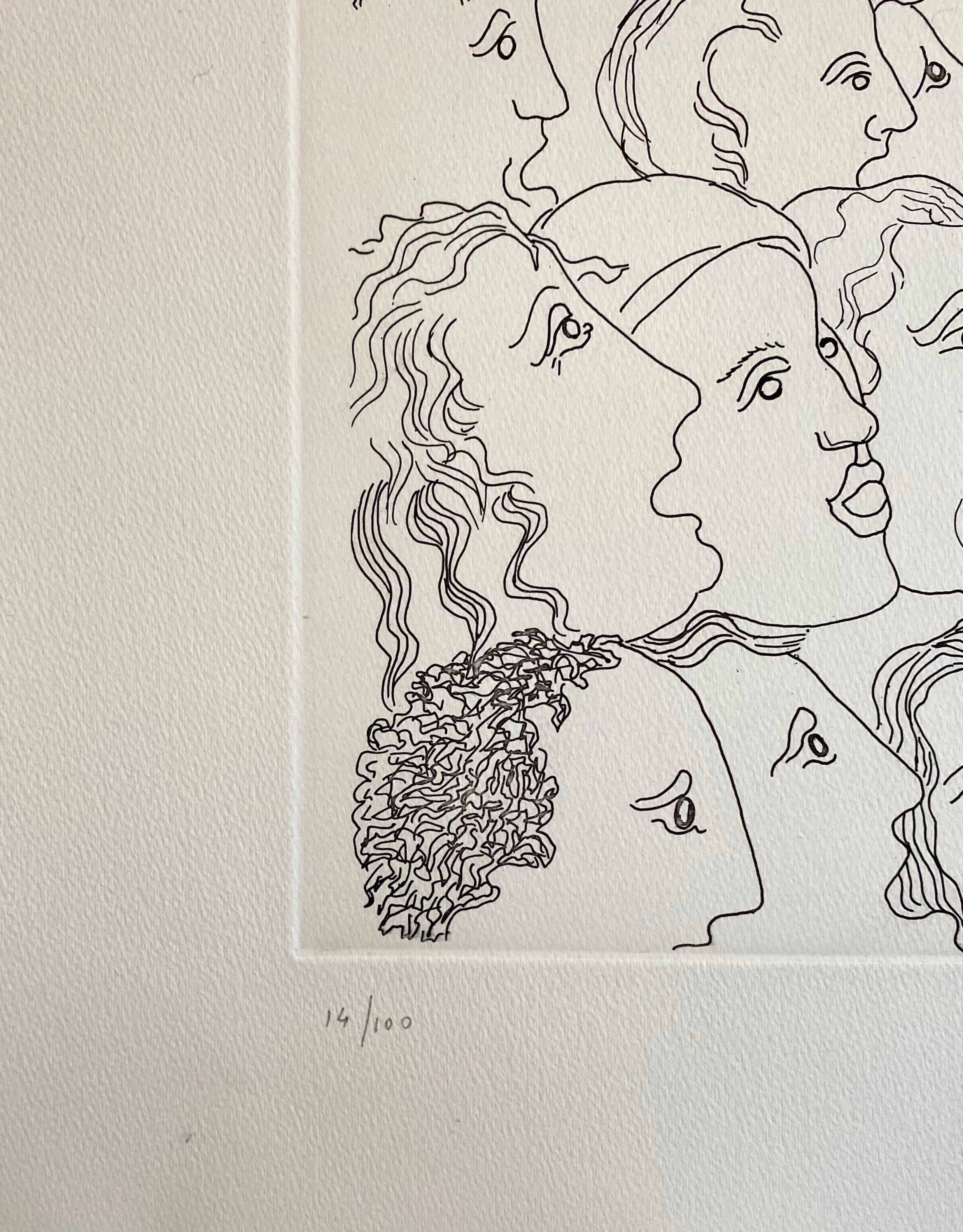 Italian Surrealist Aquatint Etching Enrico Baj Pop Art Nude Mod Cherubs Angels For Sale 6