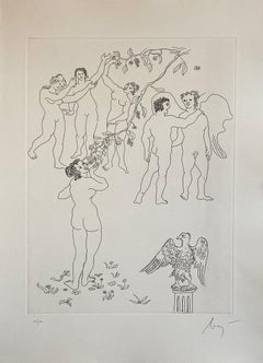 Italian Surrealist Aquatint Etching Enrico Baj Pop Art Nude Mod Cherubs Angels
