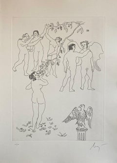 Vintage Italian Surrealist Aquatint Etching Enrico Baj Pop Art Nude Mod Cherubs Angels