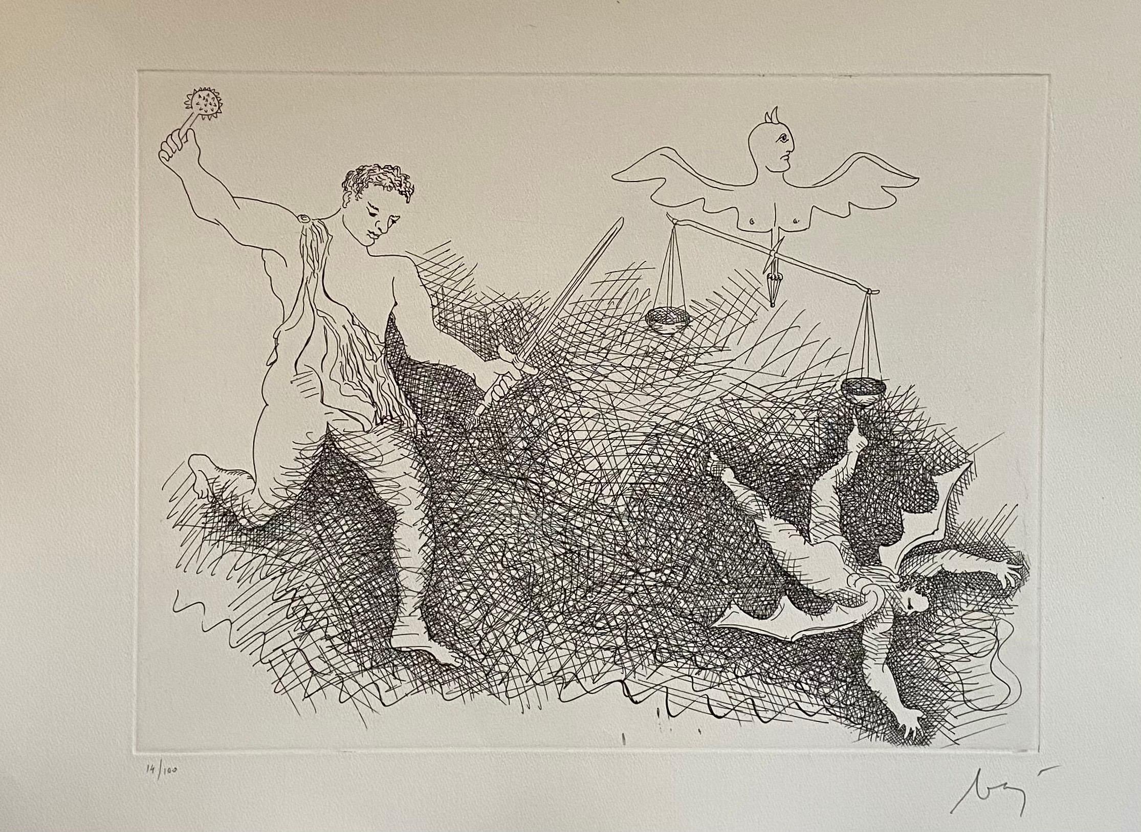 Enrico Baj (1924-2003) Italien, impression à tirage limité. 
Signé et numéroté à la main au crayon, édition limitée à 100 exemplaires
Gravure à l'eau-forte 
Taille de l'image : cm 39,5 x 29,5, feuille cm 53 x 39


L'artiste italien Enrico Baj