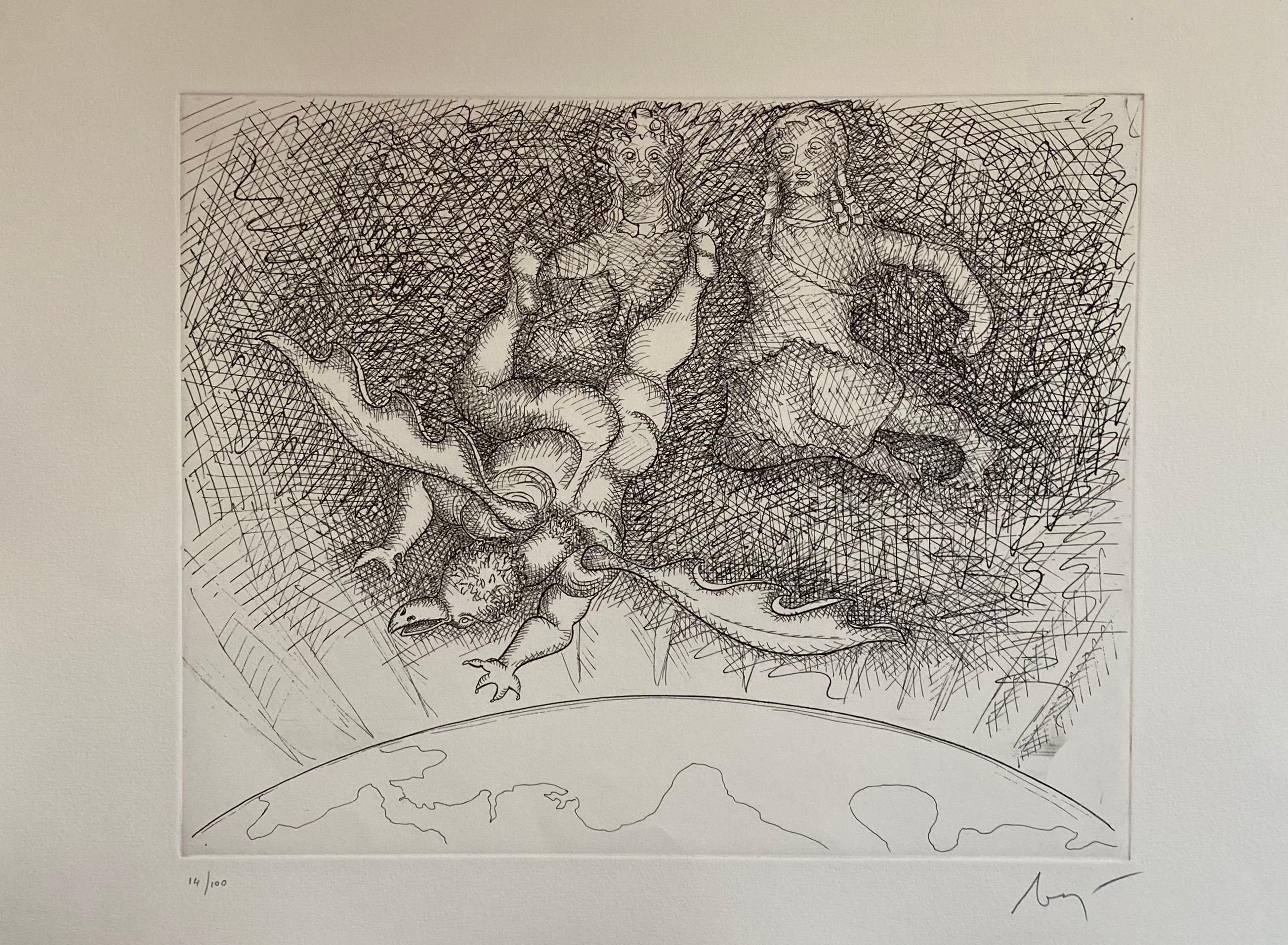 Enrico Baj (1924-2003) Italien, impression à tirage limité. 
Signé et numéroté à la main au crayon, édition limitée à 100 exemplaires
Gravure à l'eau-forte 
Taille de l'image : cm 39,5 x 29,5, feuille cm 53 x 39


L'artiste italien Enrico Baj