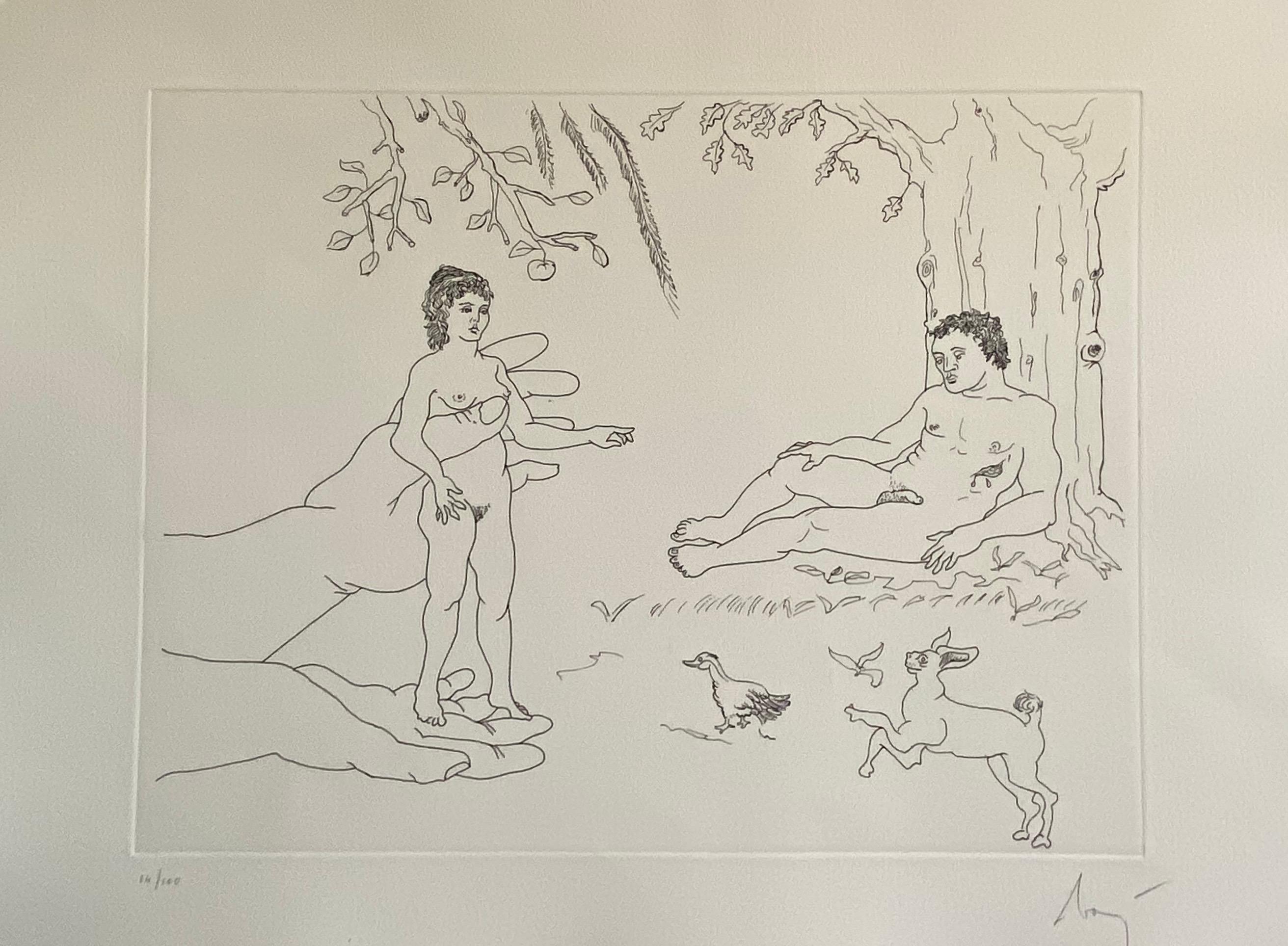 Enrico Baj (1924-2003) Italian, limited edition print. 
Hand signed and numbered in pencil from limited edition of 100
Aquatint etching 
Image size: cm 39.5 x 29.5, sheet cm 53 x 39


Italian artist Enrico Baj (1924-2003) was born in Milan into a