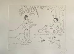 Italian Surrealist Aquatint Etching Enrico Baj Pop Art Nude Mod Cherubs Angels
