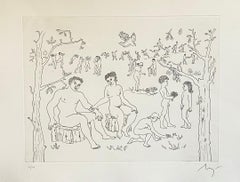 Aguafuerte Surrealista Italiano Enrico Baj Pop Art Desnudo Mod Querubines Ángeles