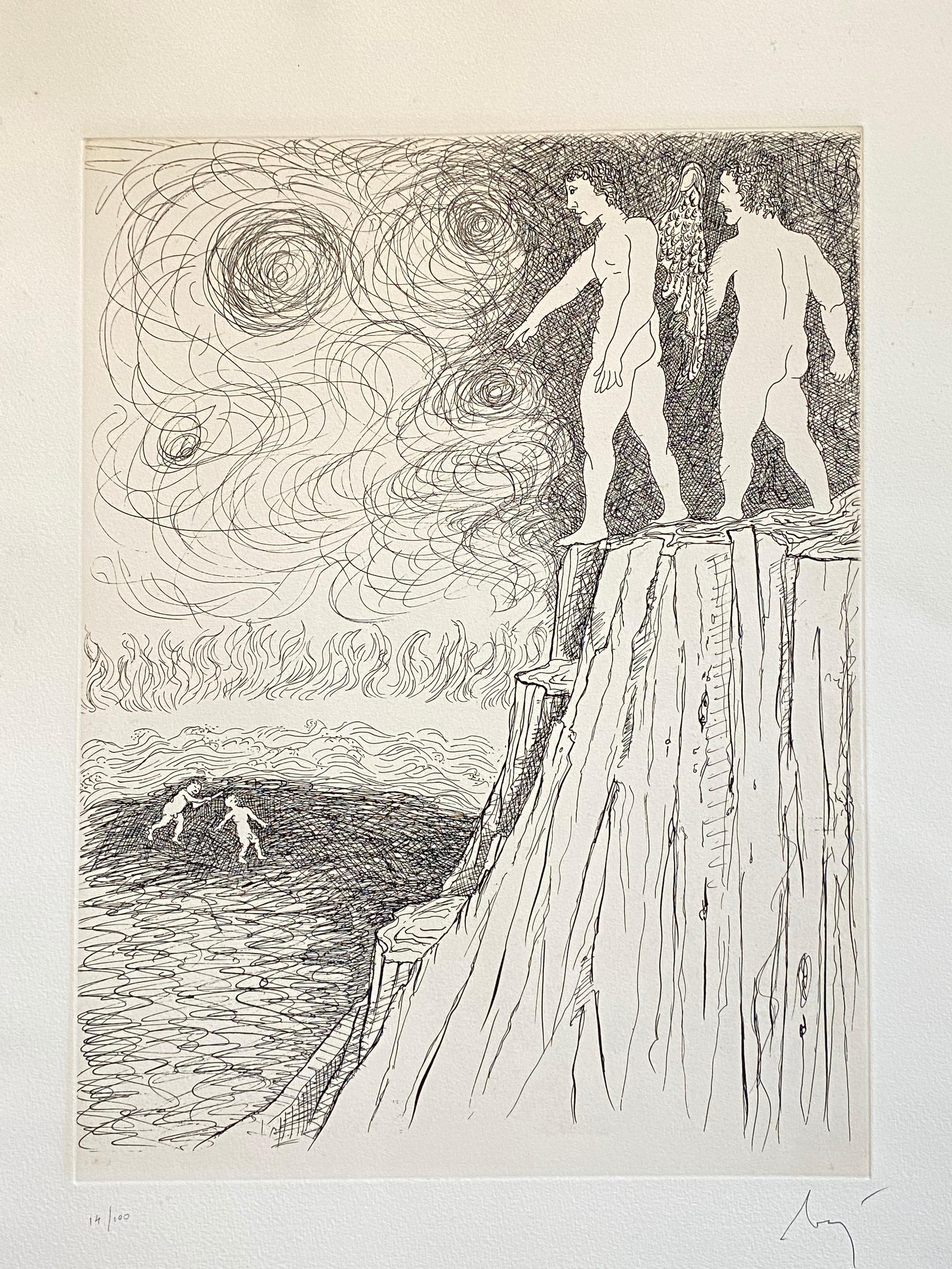 Aguafuerte Surrealista Italiano Enrico Baj Pop Art Desnudo Mod Querubines Ángeles