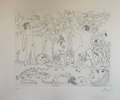 Italian Surrealist Aquatint Etching Enrico Baj Pop Art Nude Mod Cherubs Angels