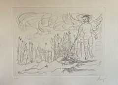 Italian Surrealist Aquatint Etching Enrico Baj Pop Art Nude Mod Cherubs Angels