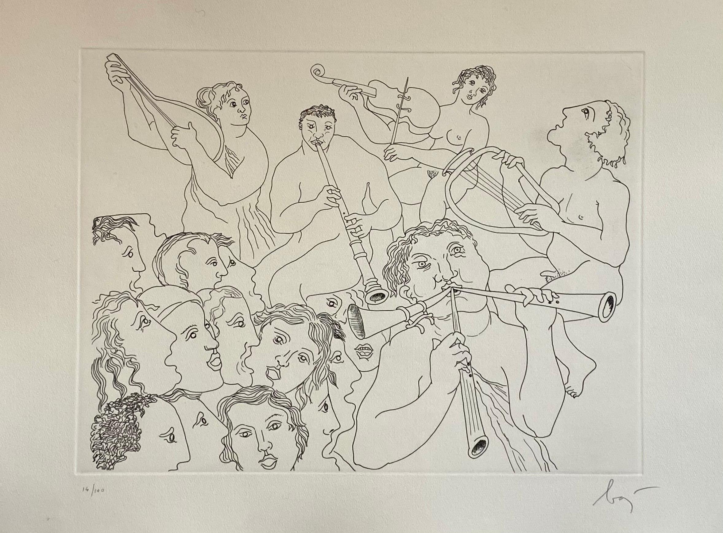 Enrico Baj (1924-2003) Italian, limited edition print. 
Hand signed and numbered in pencil from limited edition of 100
Aquatint etching 
Image size: cm 39.5 x 29.5, sheet cm 53 x 39


Italian artist Enrico Baj (1924-2003) was born in Milan into a
