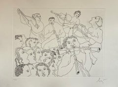 Italian Surrealist Aquatint Etching Enrico Baj Pop Art Nude Mod Cherubs Angels