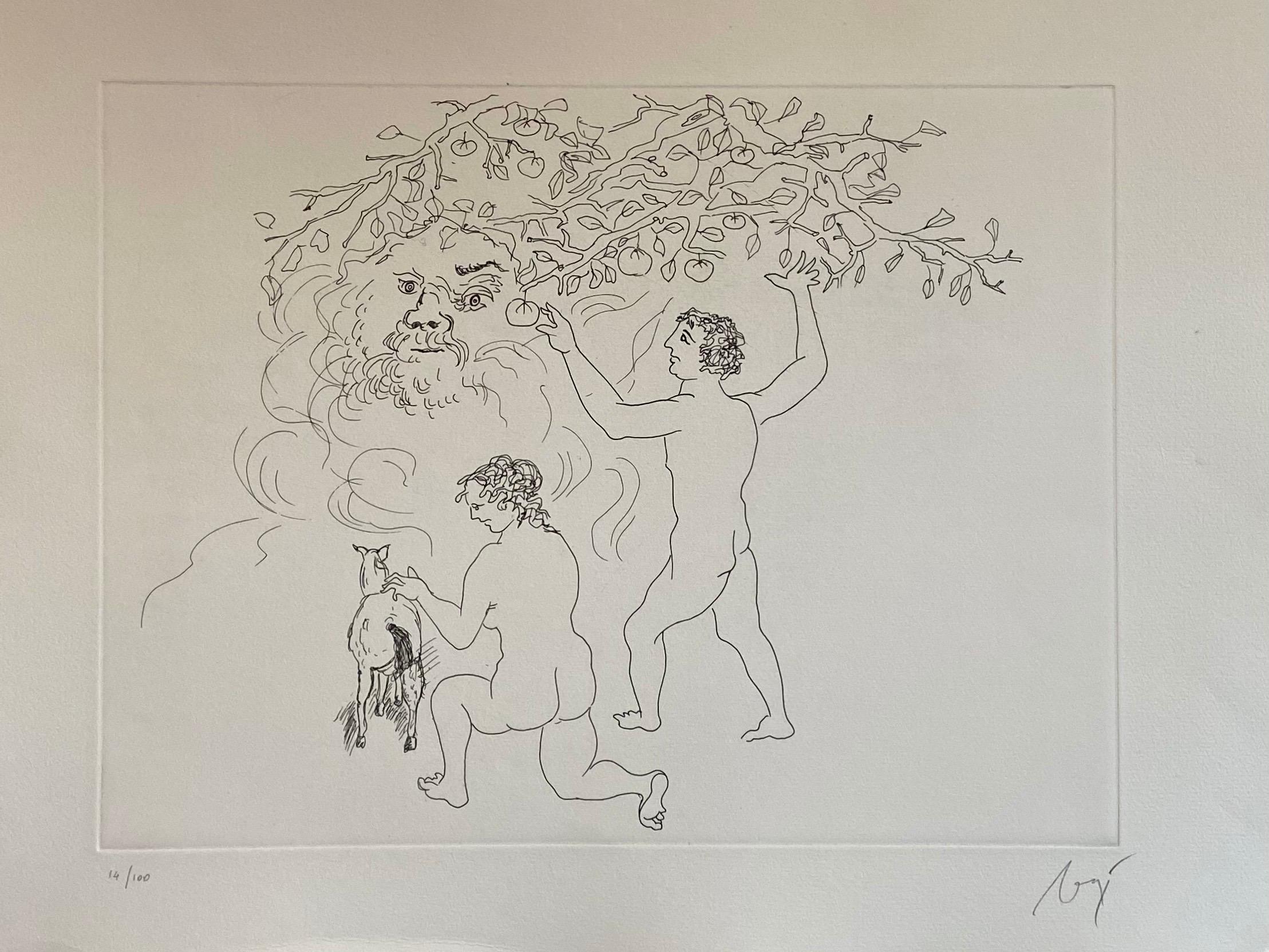 Aguafuerte Surrealista Italiano Enrico Baj Pop Art Desnudo Mod Querubines Ángeles