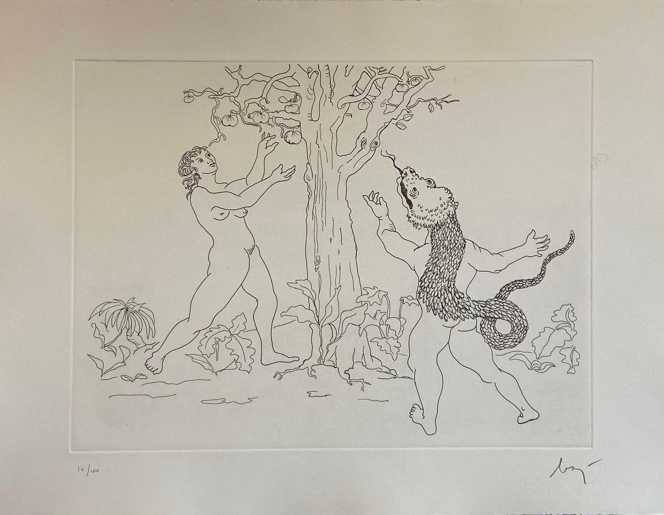 Aguafuerte Surrealista Italiano Enrico Baj Pop Art Desnudo Mod Querubines Ángeles