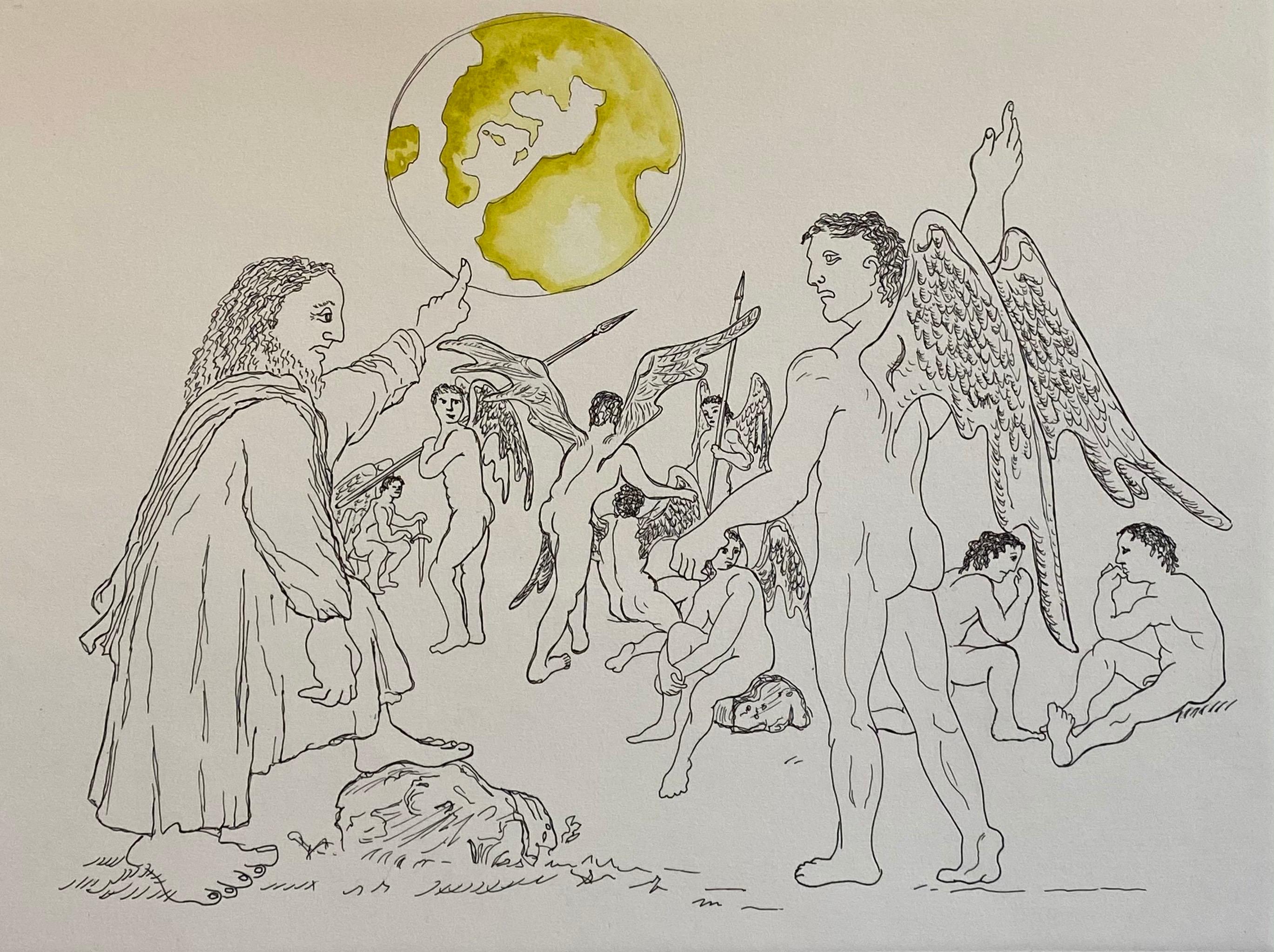 Aguafuerte Surrealista Italiano Enrico Baj Pop Art con Pintura Acuarela en venta 1