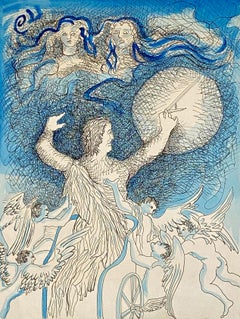 Italian Surrealist Aquatint Etching Enrico Baj Pop Art with Watercolor Painting
