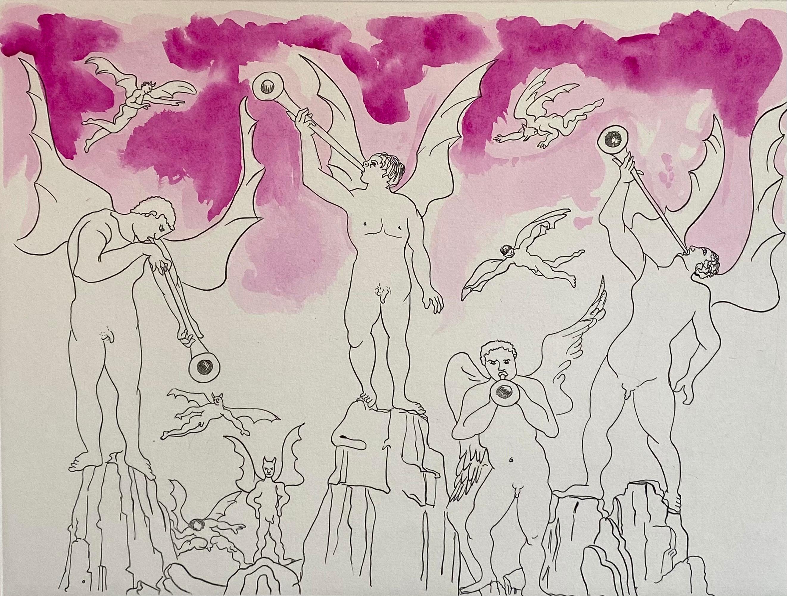 Aguafuerte Surrealista Italiano Enrico Baj Pop Art con Pintura Acuarela en venta 1