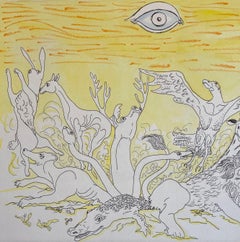 Italian Surrealist Aquatint Etching Enrico Baj Pop Art with Watercolor Painting