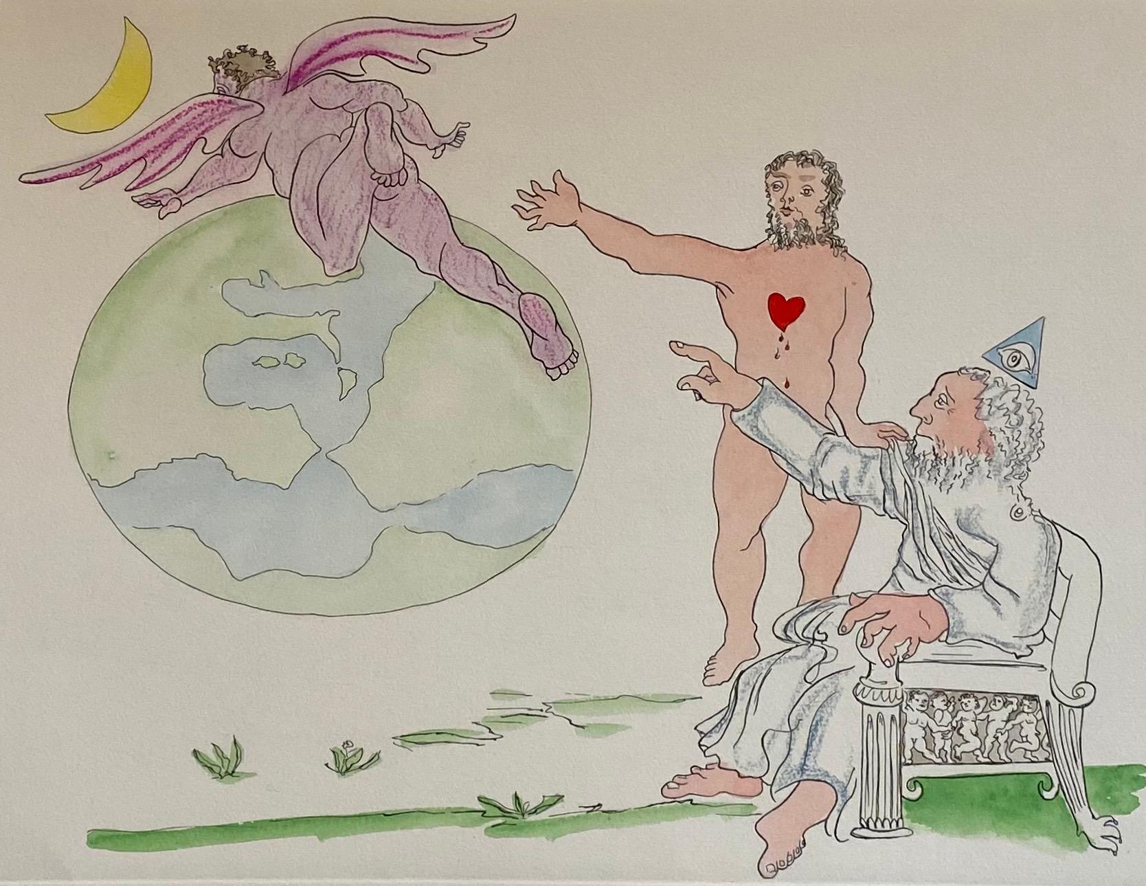 Aguafuerte Surrealista Italiano Enrico Baj Pop Art con Pintura Acuarela en venta 1