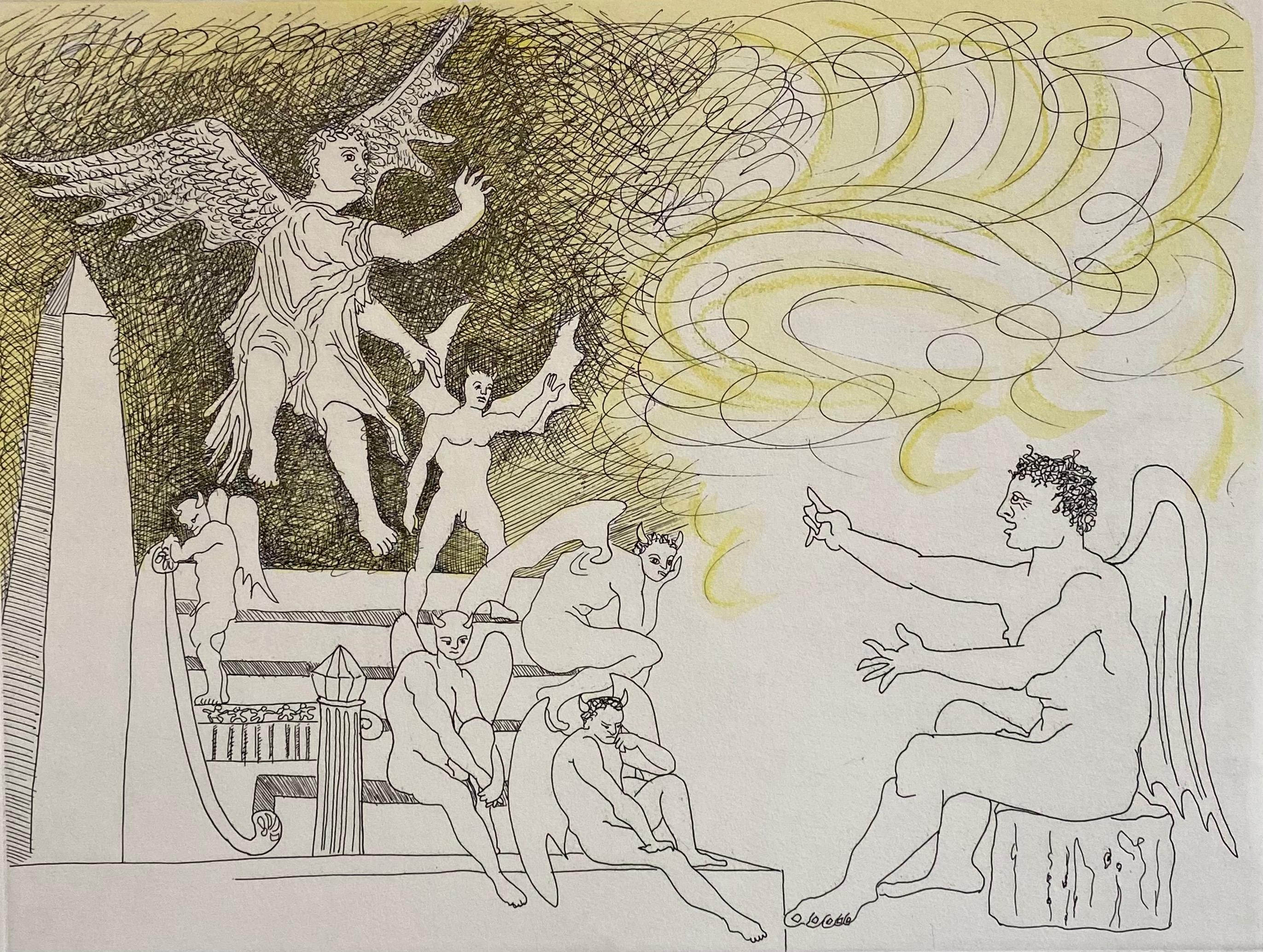 Aguafuerte Surrealista Italiano Enrico Baj Pop Art con Pintura Acuarela en venta 1