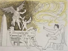 Italian Surrealist Aquatint Etching Enrico Baj Pop Art with Watercolor Painting