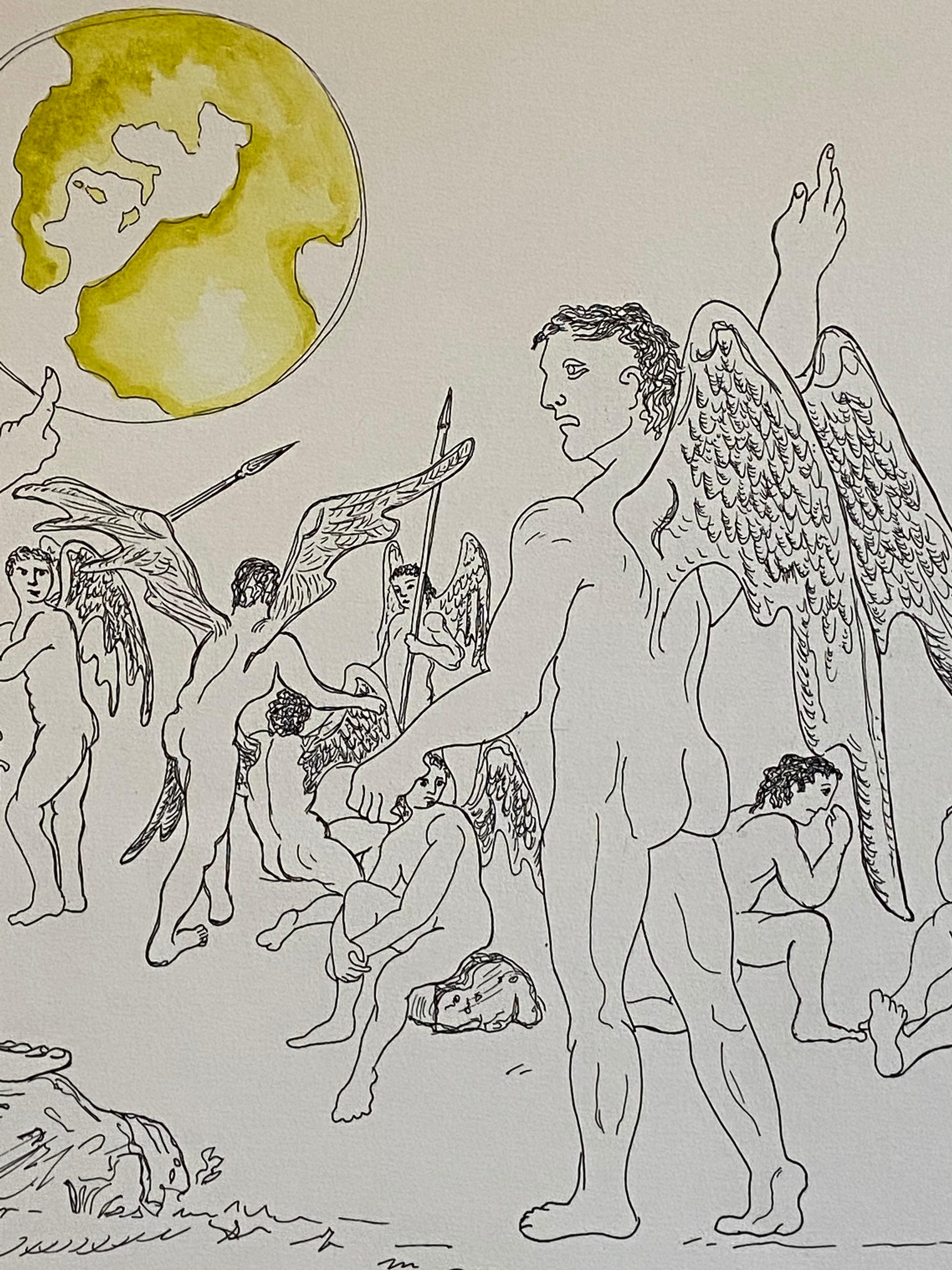 Aguafuerte Surrealista Italiano Enrico Baj Pop Art con Pintura Acuarela en venta 2