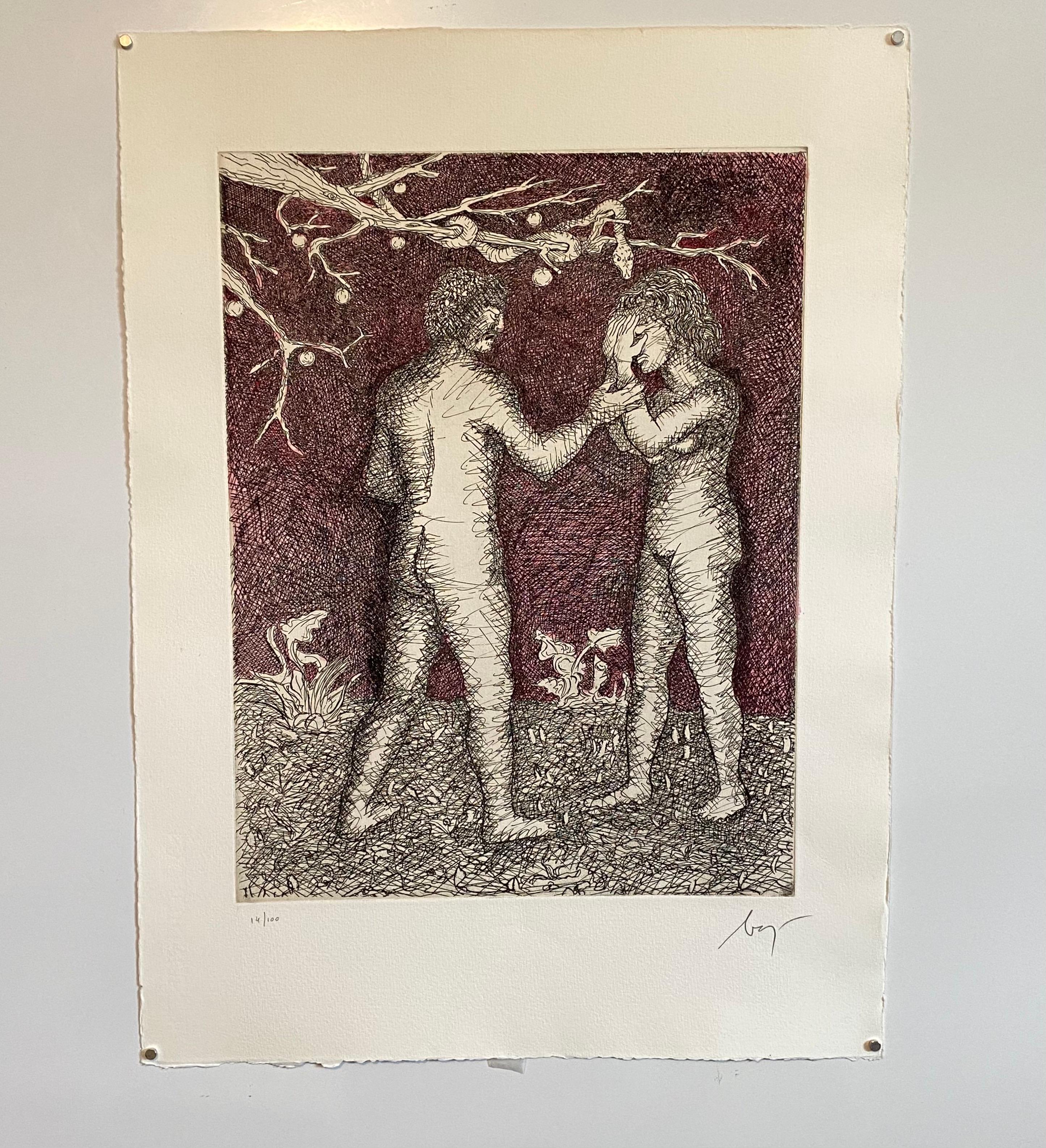 Aguafuerte Surrealista Italiano Enrico Baj Pop Art con Pintura Acuarela en venta 2