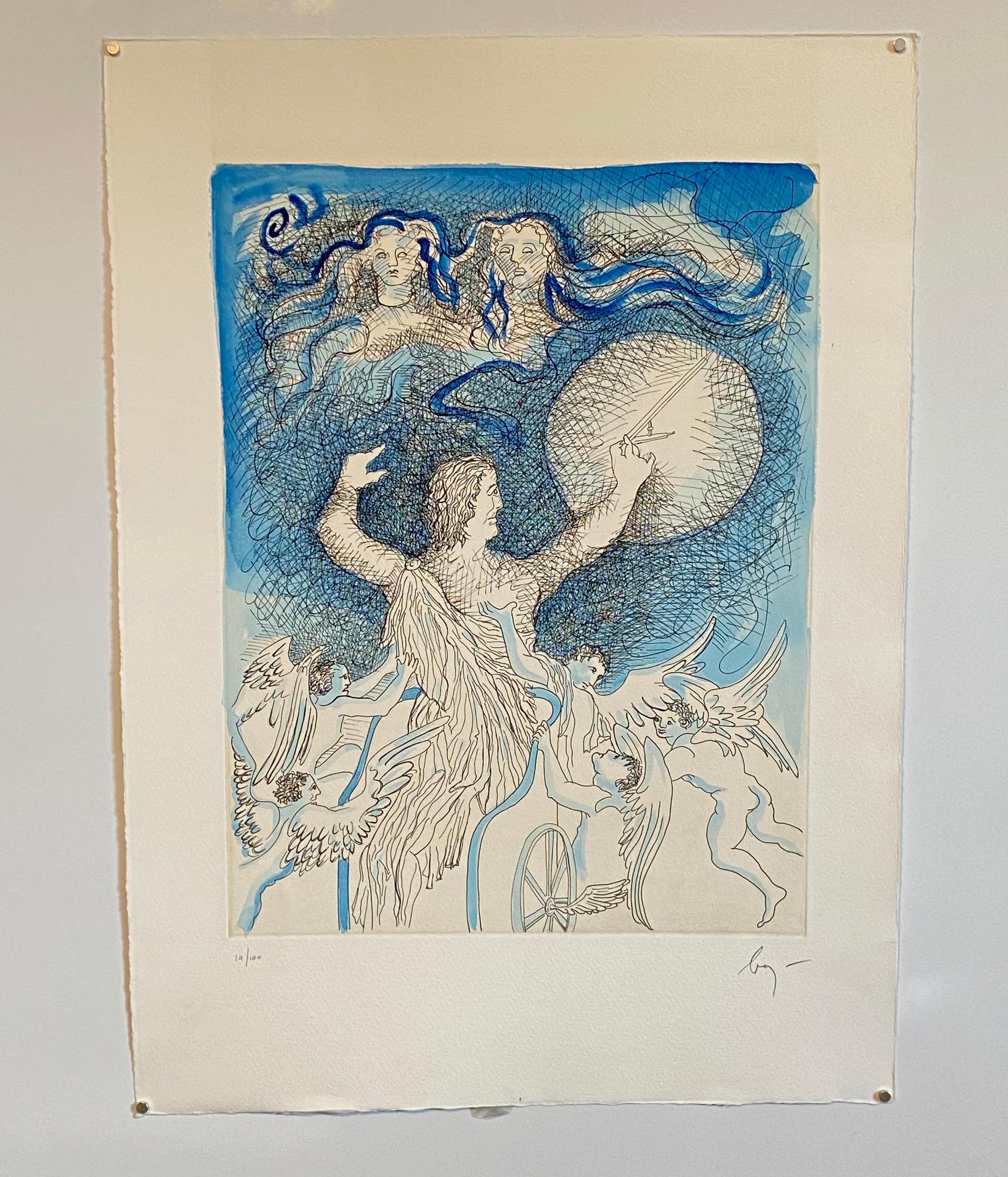 Aguafuerte Surrealista Italiano Enrico Baj Pop Art con Pintura Acuarela en venta 2