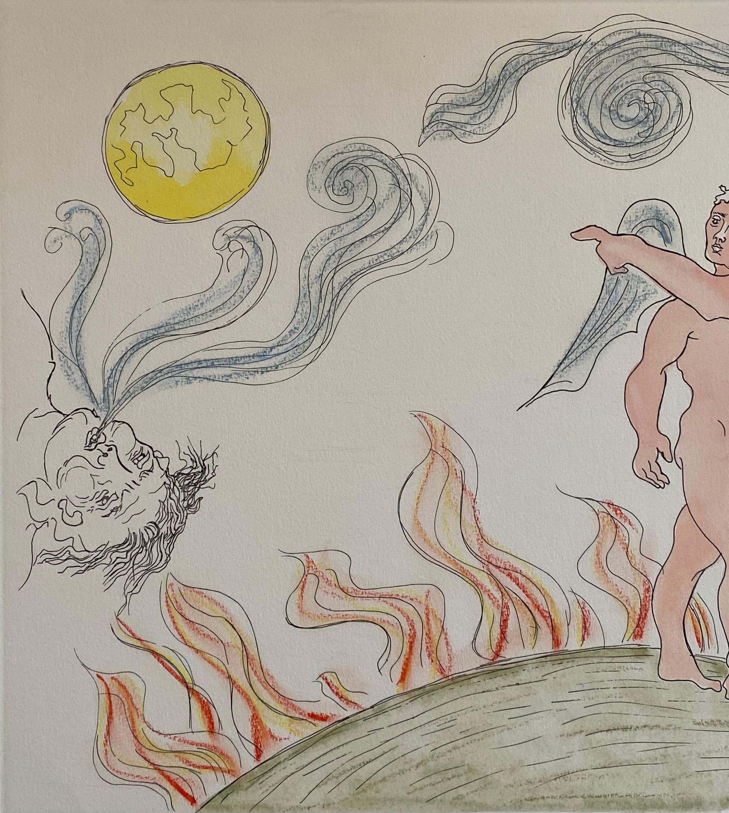 Aguafuerte Surrealista Italiano Enrico Baj Pop Art con Pintura Acuarela en venta 2
