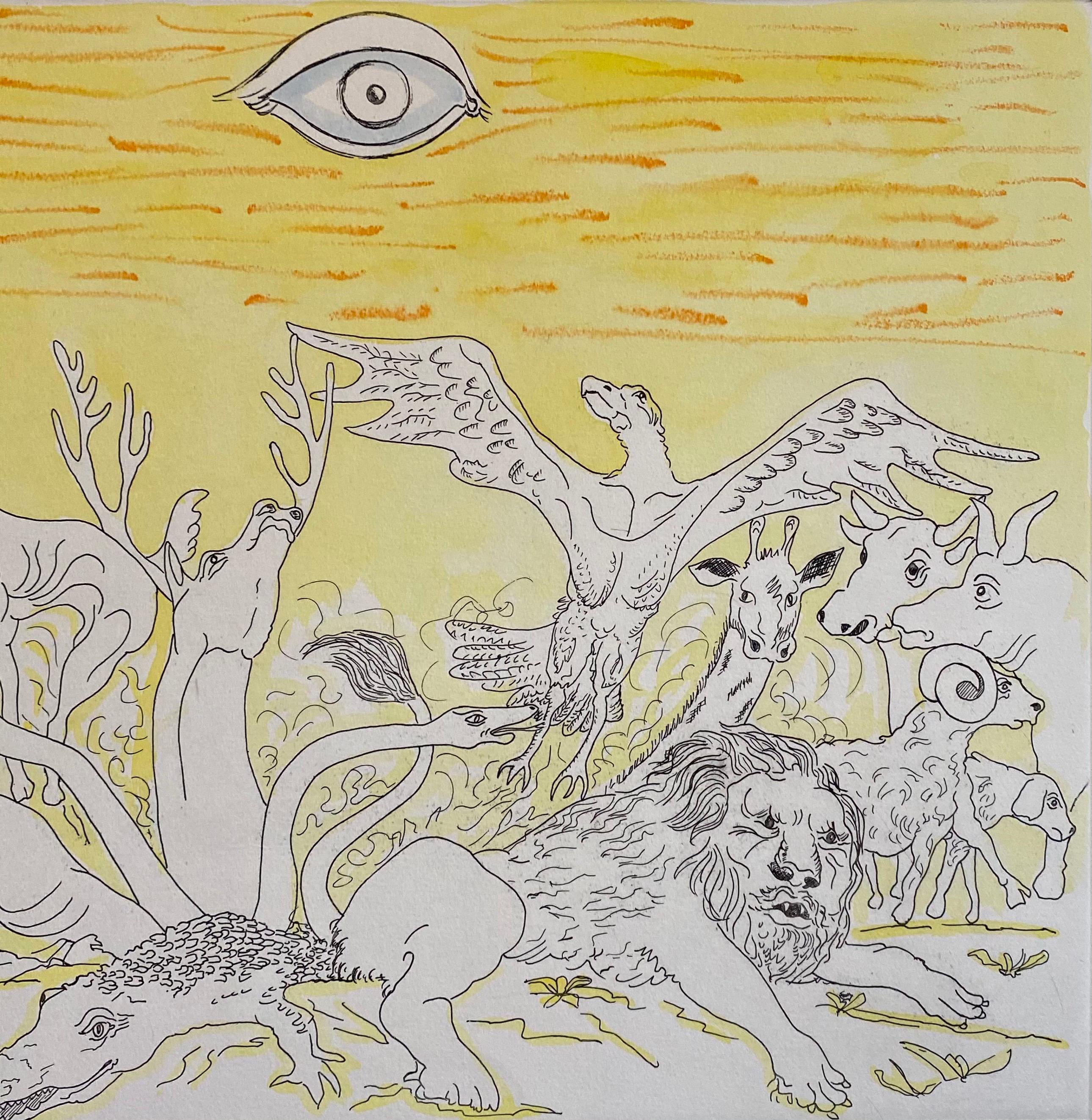 Aguafuerte Surrealista Italiano Enrico Baj Pop Art con Pintura Acuarela en venta 2