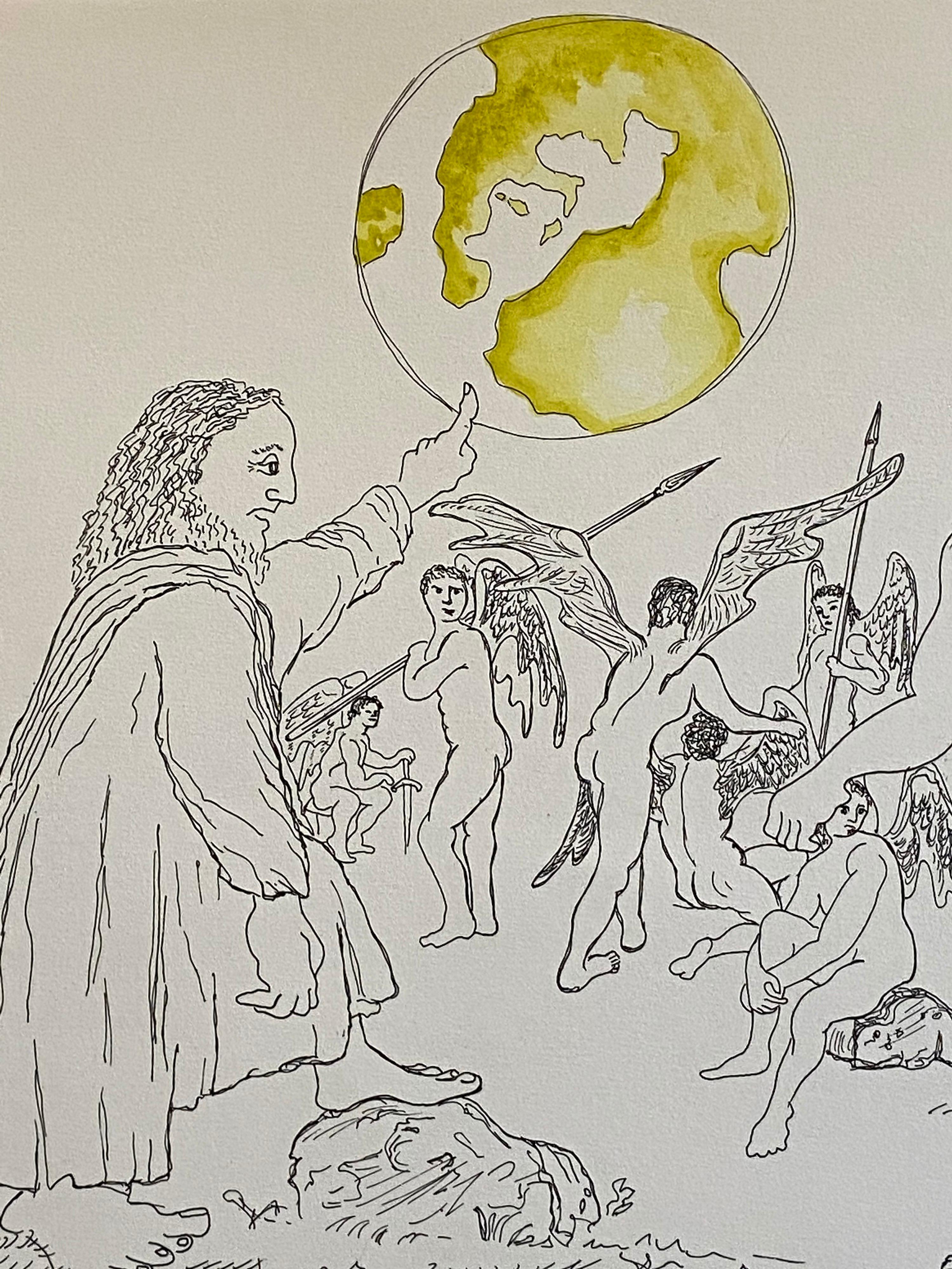 Aguafuerte Surrealista Italiano Enrico Baj Pop Art con Pintura Acuarela en venta 3