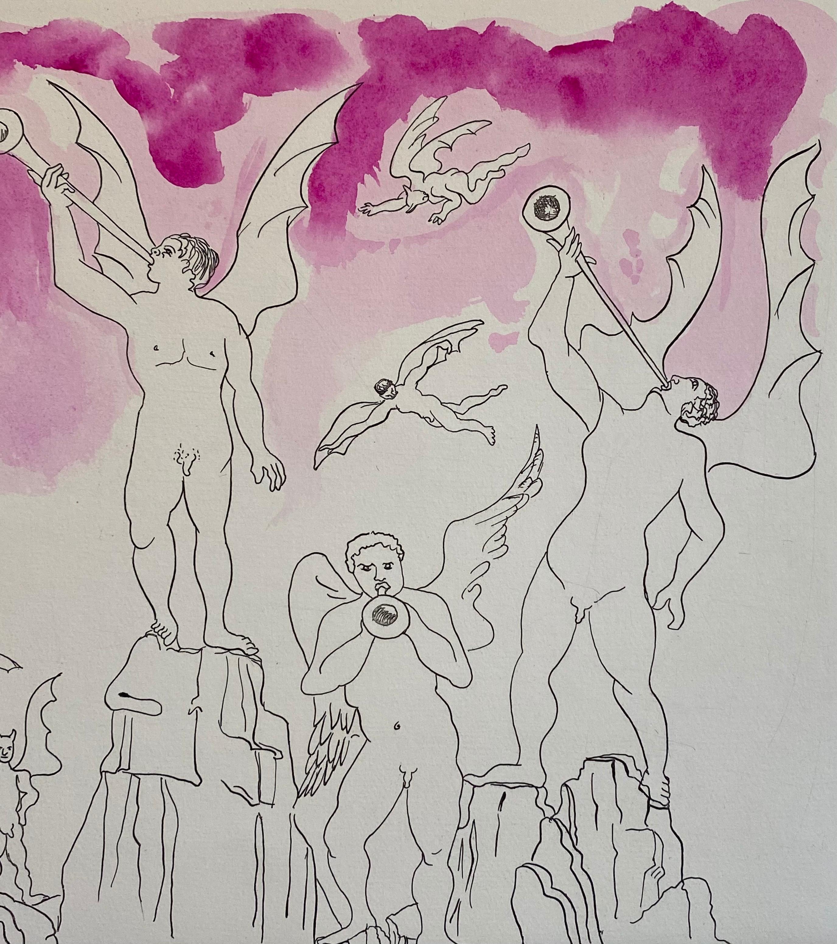 Aguafuerte Surrealista Italiano Enrico Baj Pop Art con Pintura Acuarela en venta 3