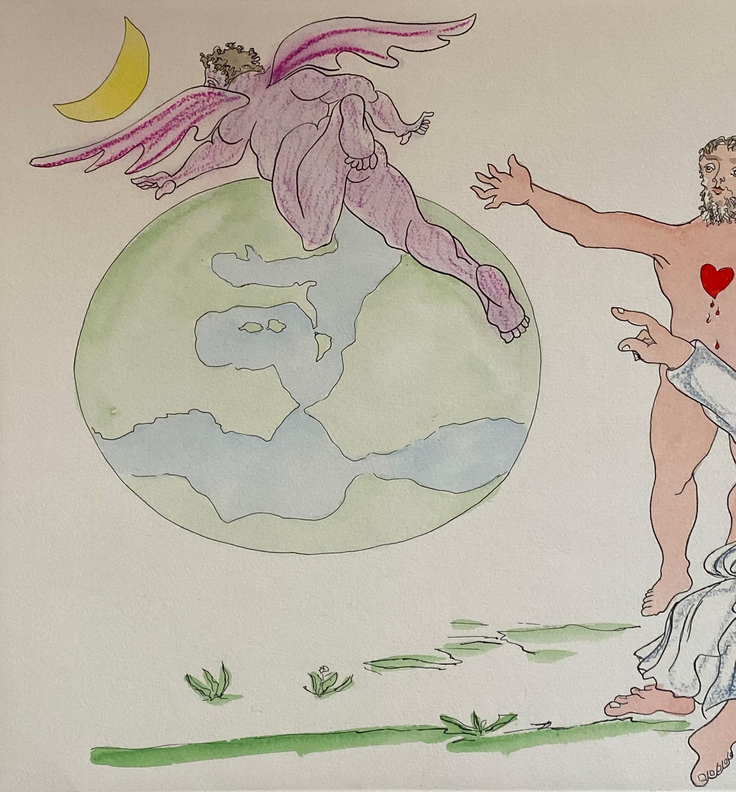 Aguafuerte Surrealista Italiano Enrico Baj Pop Art con Pintura Acuarela en venta 3
