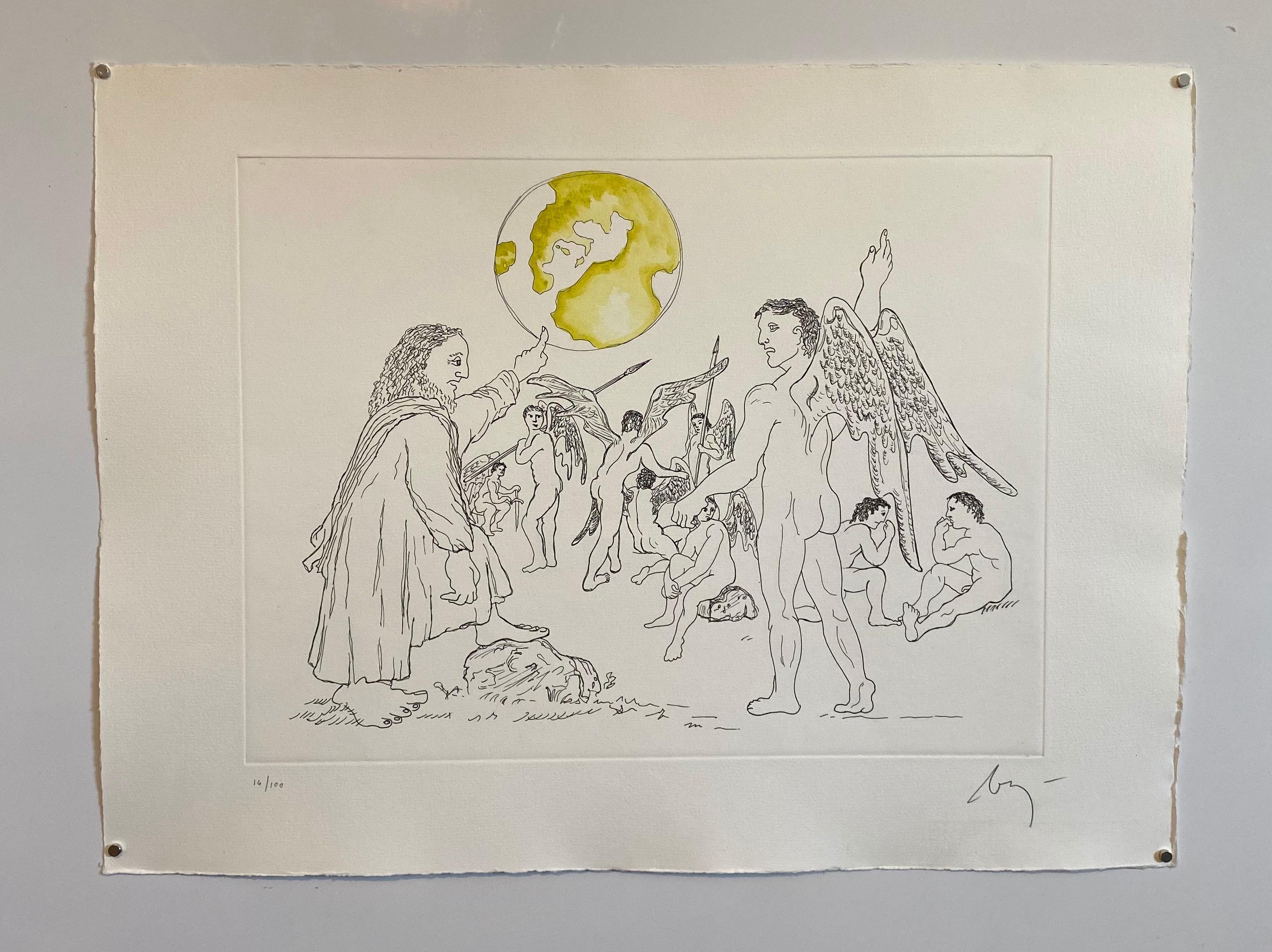 Aguafuerte Surrealista Italiano Enrico Baj Pop Art con Pintura Acuarela en venta 4