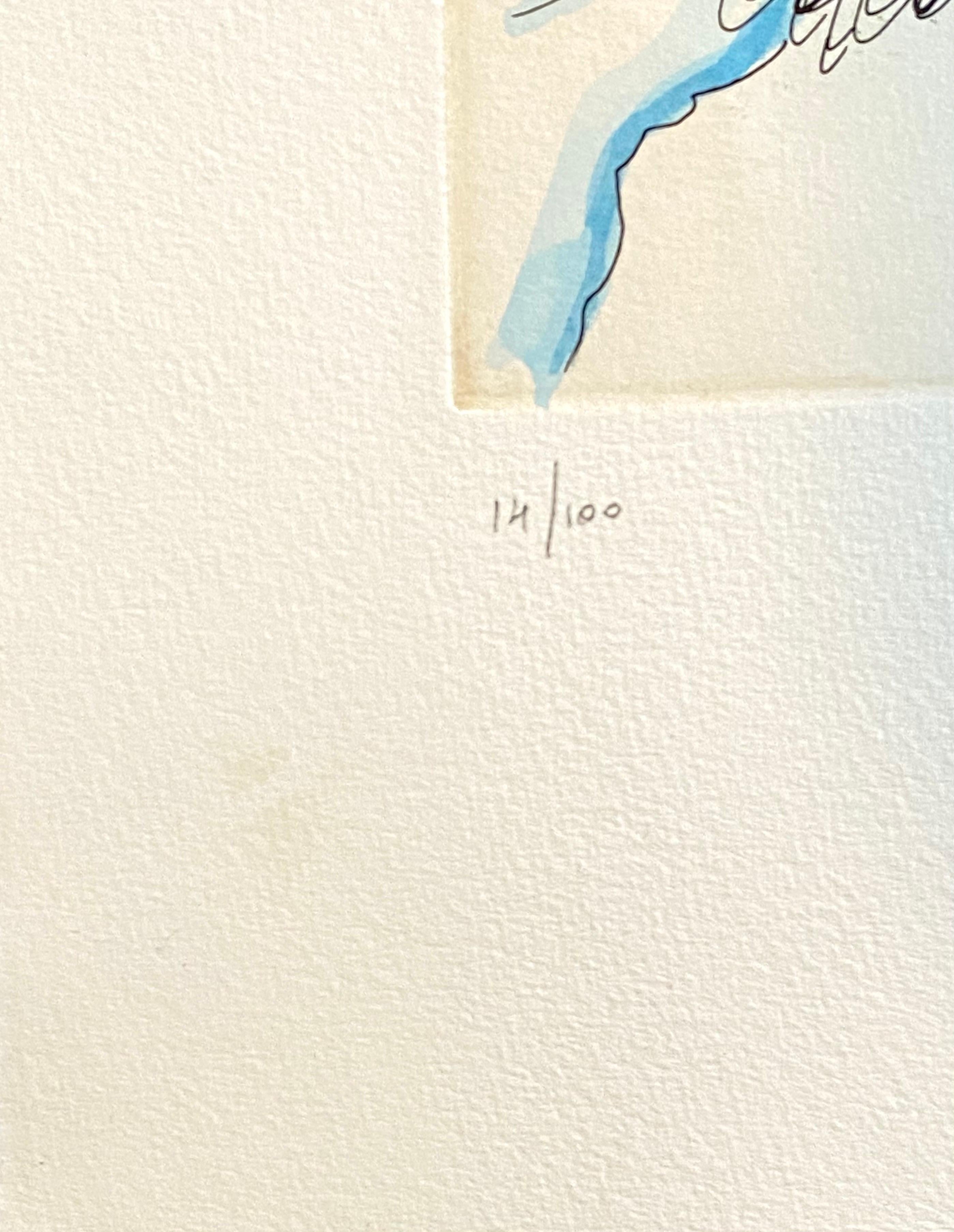 Aguafuerte Surrealista Italiano Enrico Baj Pop Art con Pintura Acuarela en venta 4